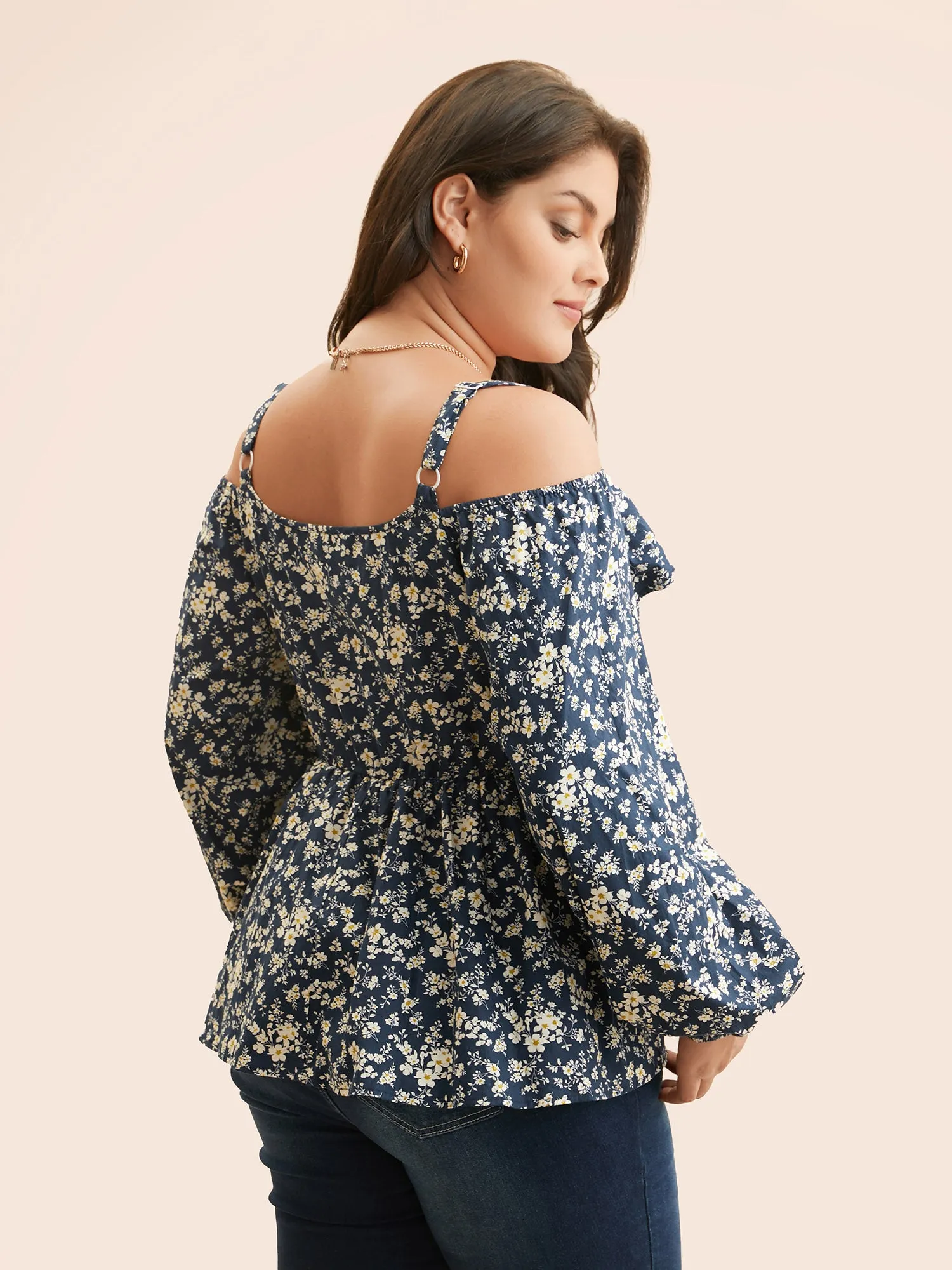 Ditsy Floral Lantern Sleeve Ruffle Trim Blouse sold by Bloomchic product image thumbnail 4