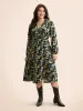 Floral Overlap Collar Lantern Sleeve Dress sold by Bloomchic