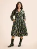 Floral Overlap Collar Lantern Sleeve Dress sold by Bloomchic
