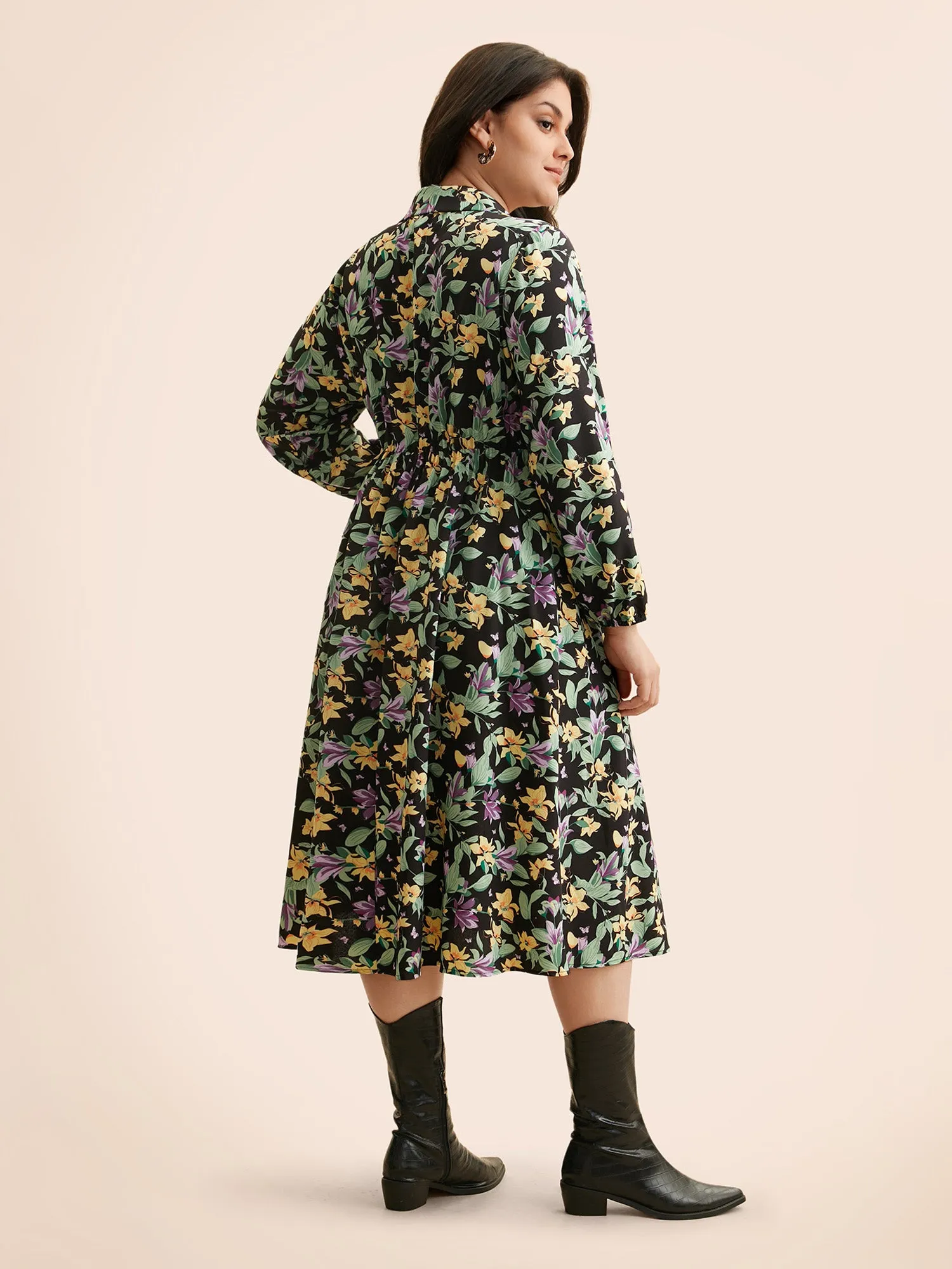 Floral Overlap Collar Lantern Sleeve Dress sold by Bloomchic product image thumbnail 3