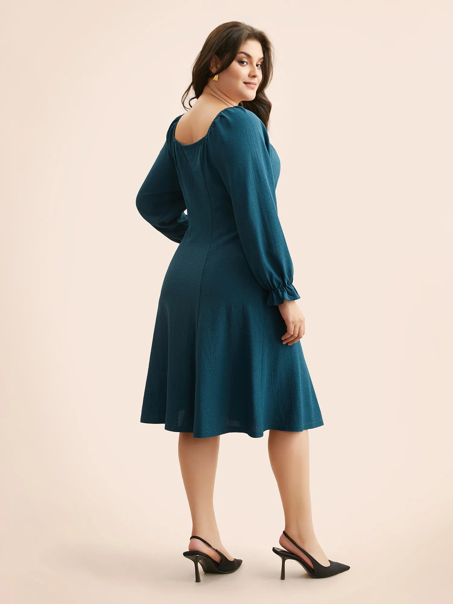 Texture Tie Knot Gathered Ruffles Dress sold by Bloomchic product image thumbnail 5