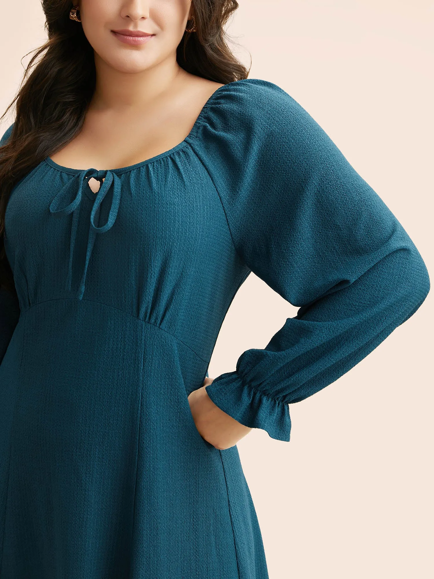 Texture Tie Knot Gathered Ruffles Dress sold by Bloomchic product image thumbnail 2