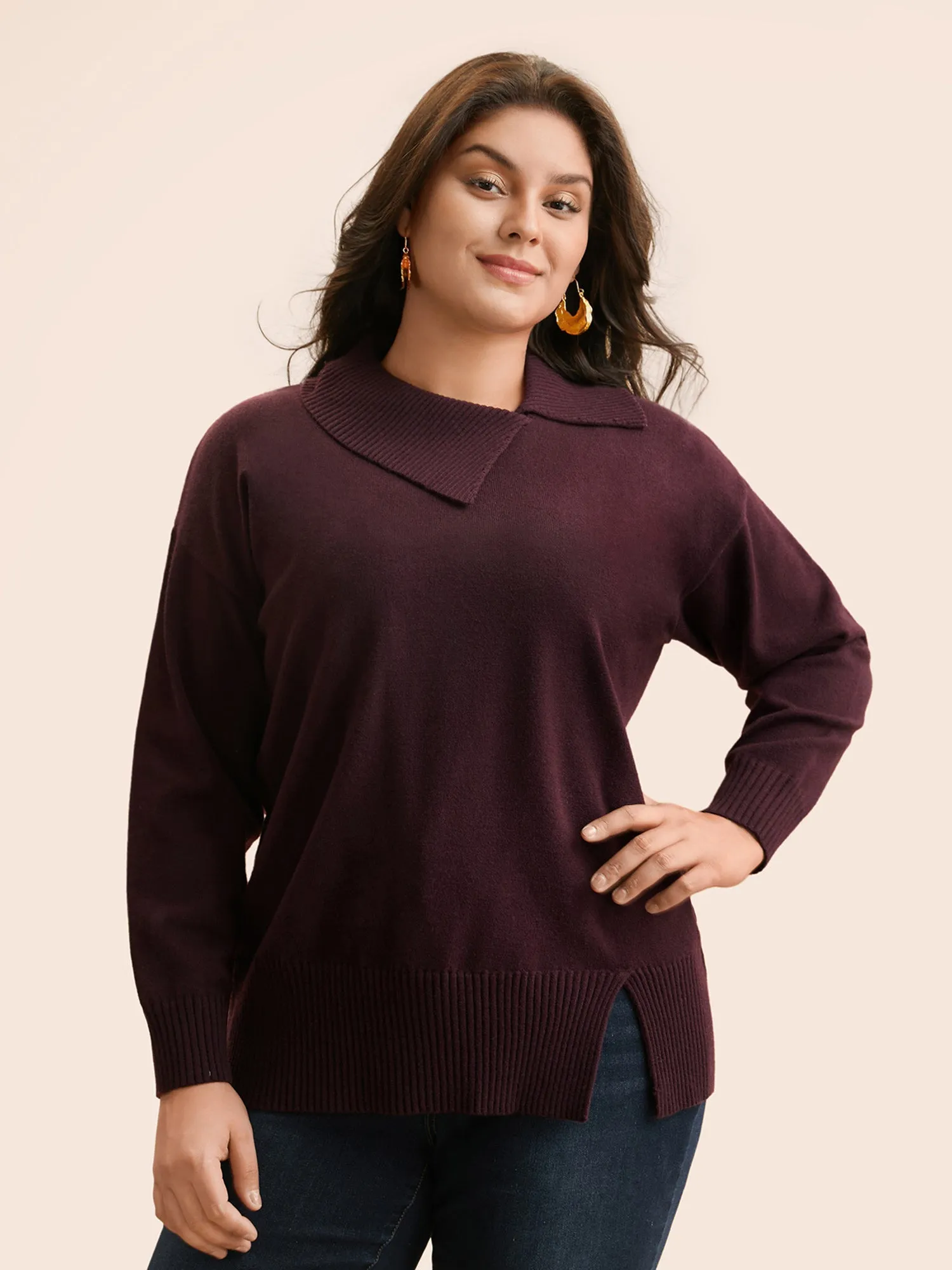 Anti-Pilling Solid Asymmetrical Neck Pullover sold by Bloomchic