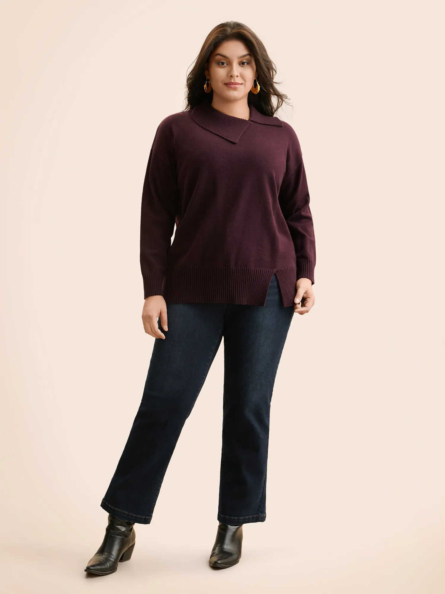 Anti-Pilling Solid Asymmetrical Neck Pullover sold by Bloomchic product image thumbnail 3