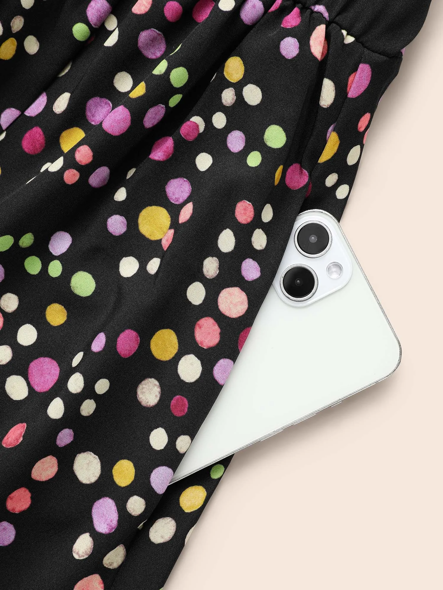 Polka Dot Shirred Belted Split Hem Dress sold by Bloomchic product image thumbnail 5