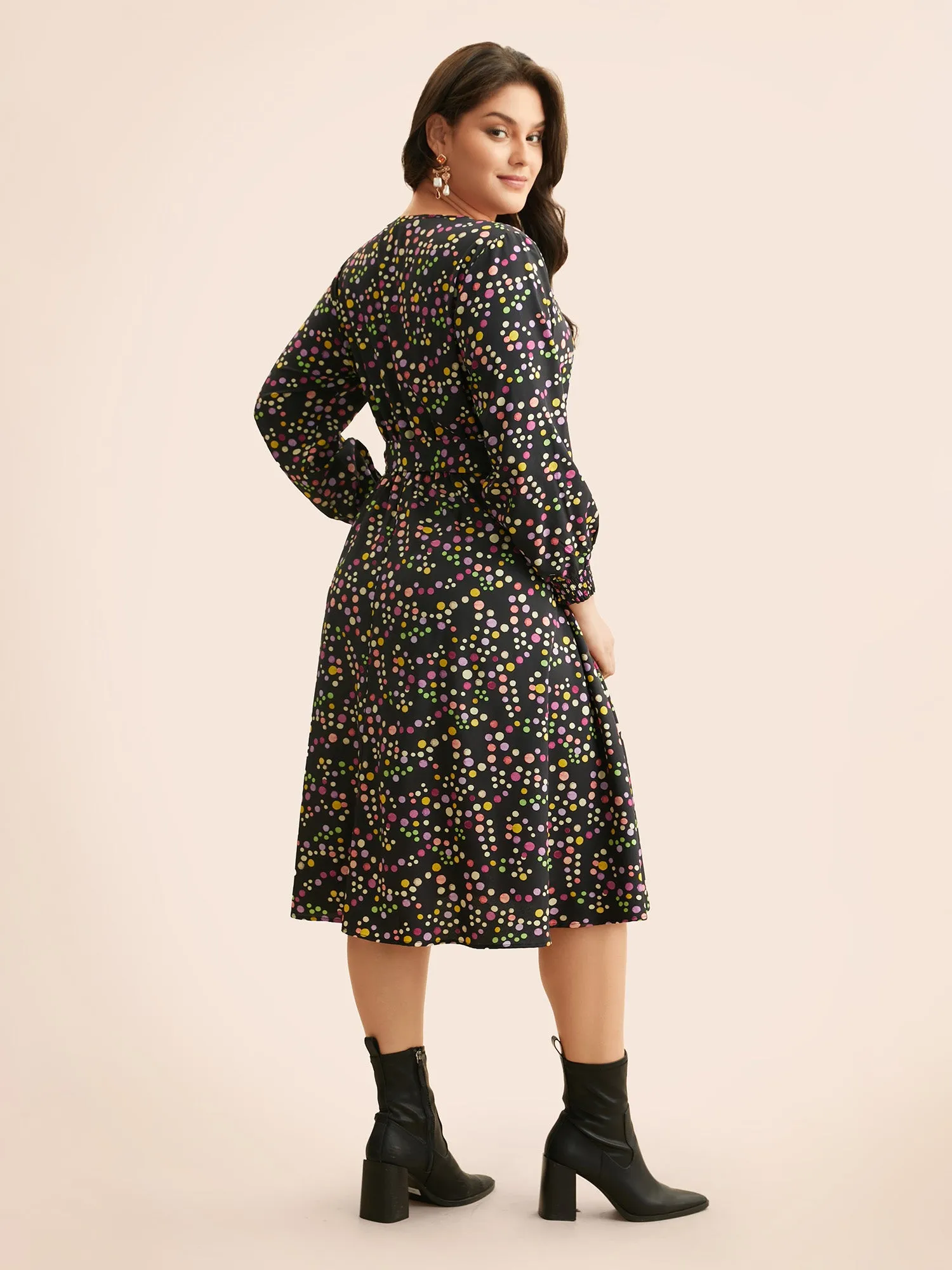 Polka Dot Shirred Belted Split Hem Dress sold by Bloomchic product image thumbnail 3