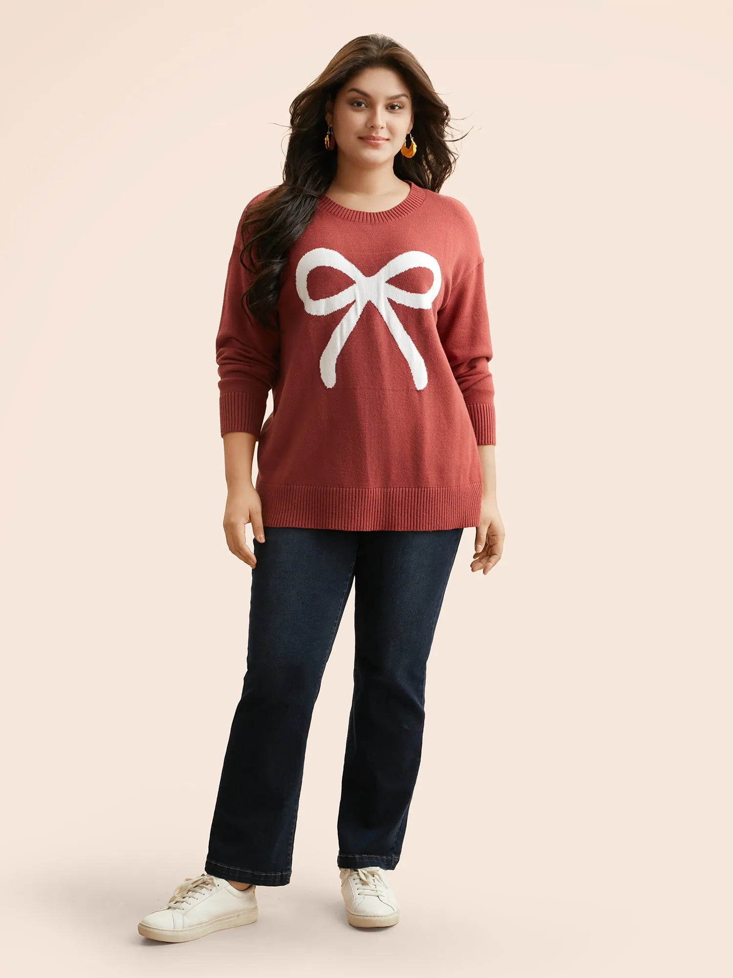 Bowknot Jacquard Drop Shoulder Pullover sold by Bloomchic product image thumbnail 3