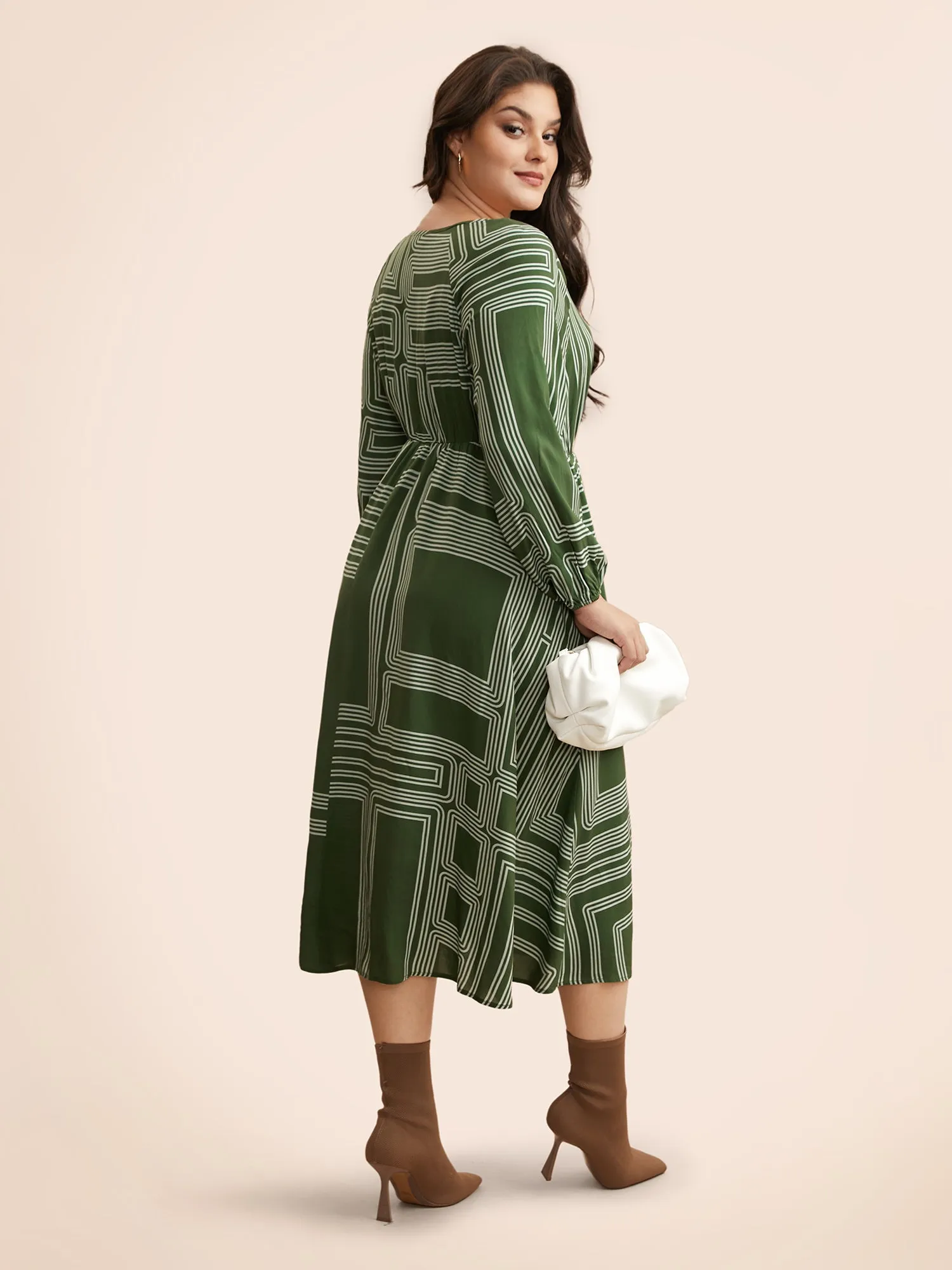 Geometric Button Detail Lantern Sleeve Dress sold by Bloomchic product image thumbnail 4