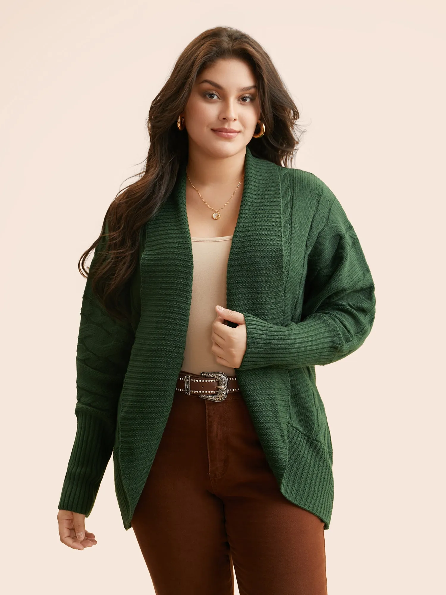 Texture Cable Knit Dolman Sleeve Cardigan sold by Bloomchic