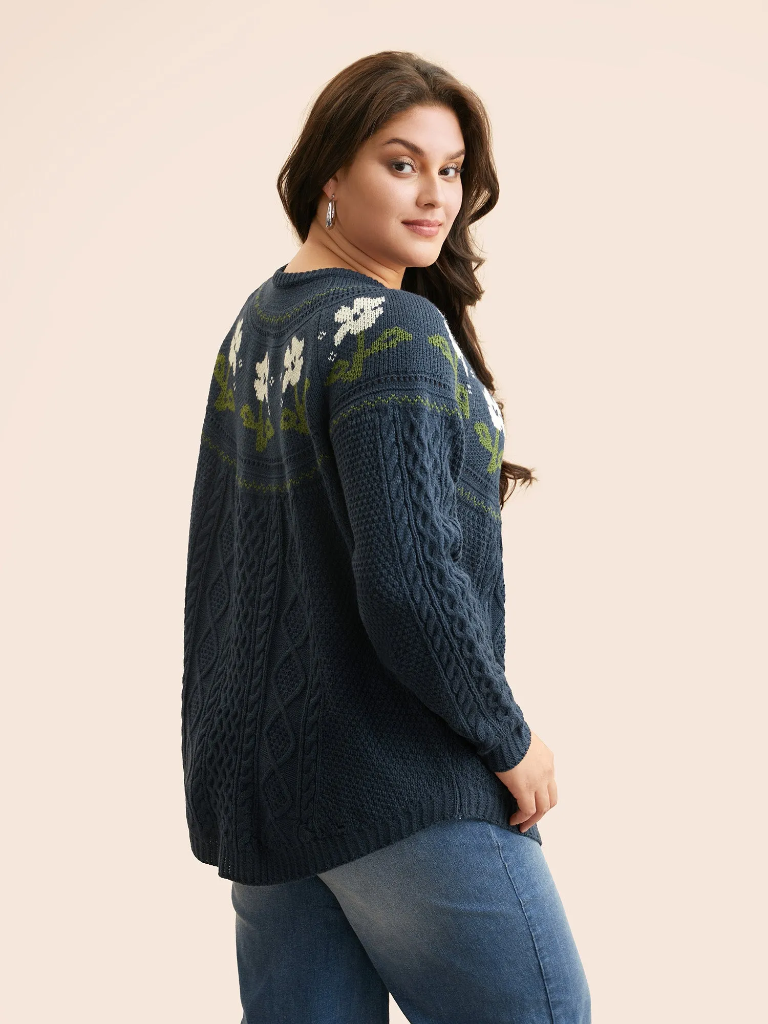 Floral Jacquard Raglan Sleeve Pullover sold by Bloomchic product image thumbnail 2
