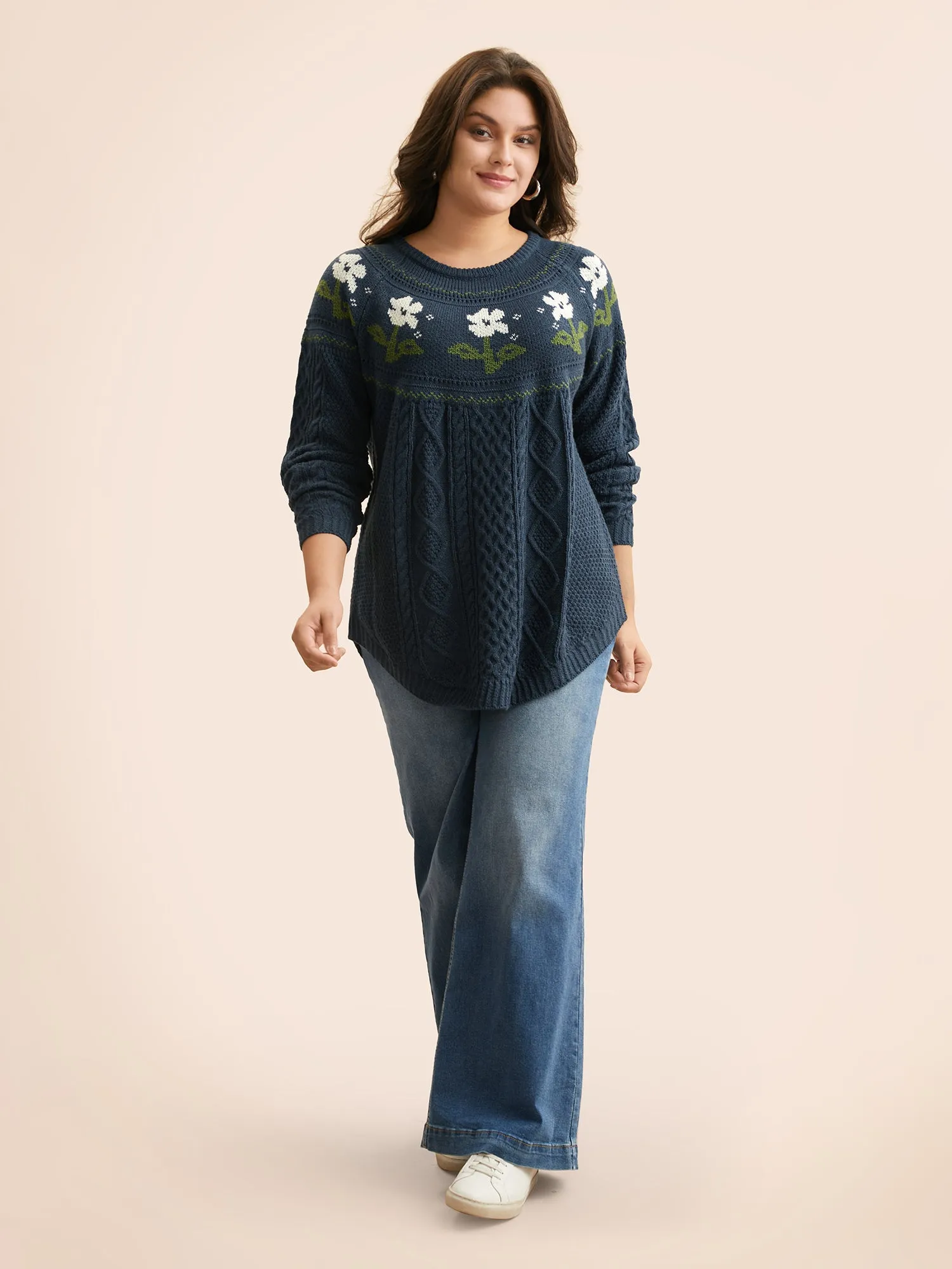 Floral Jacquard Raglan Sleeve Pullover sold by Bloomchic product image thumbnail 4