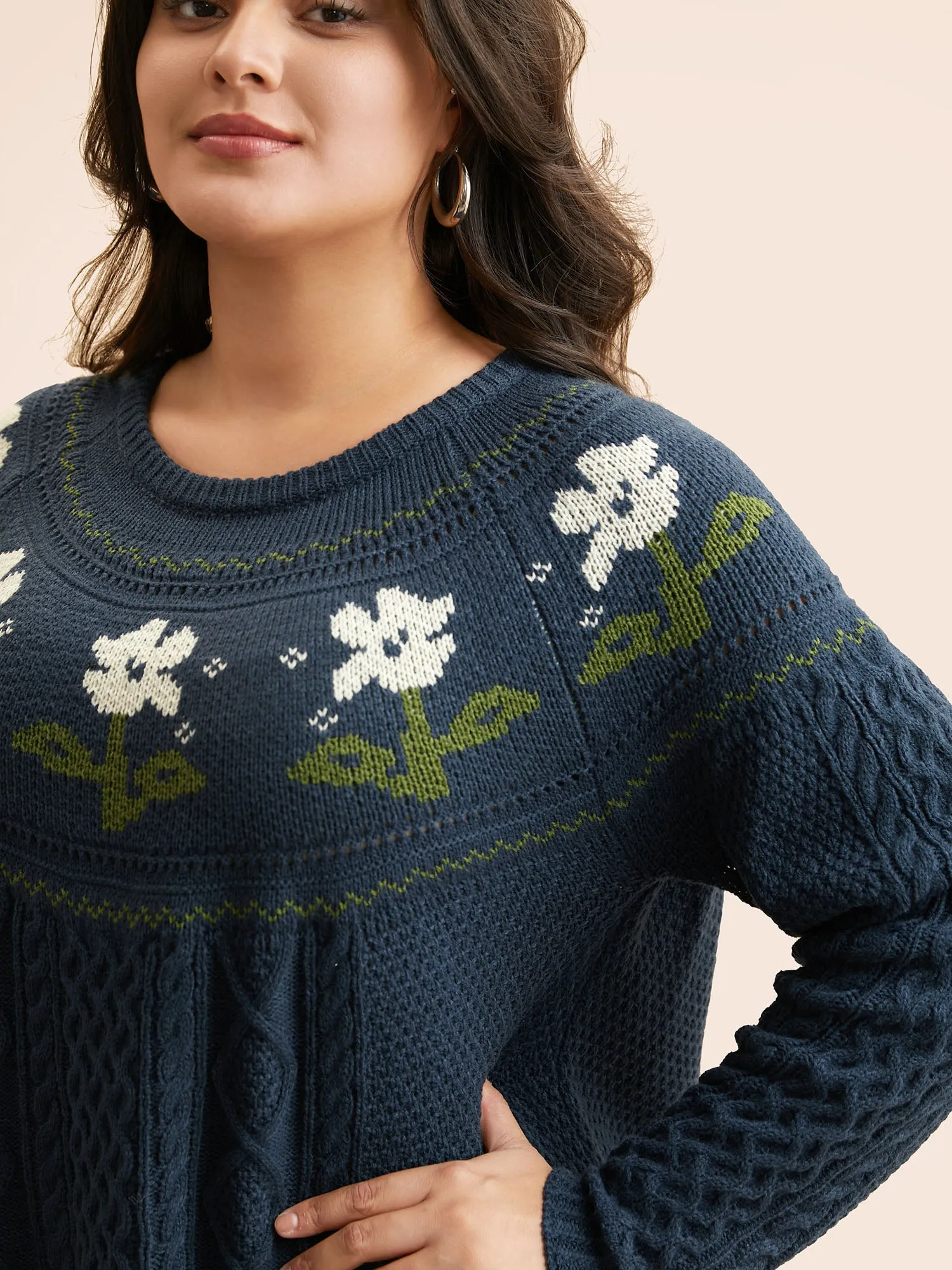 Floral Jacquard Raglan Sleeve Pullover sold by Bloomchic product image thumbnail 5