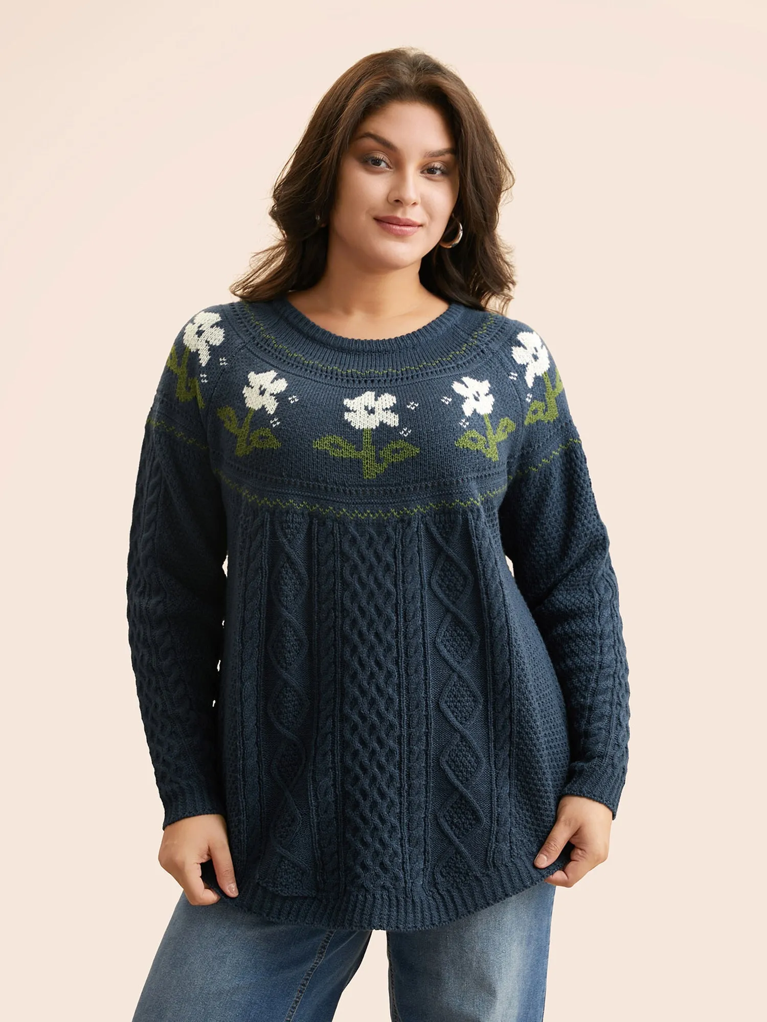 Floral Jacquard Raglan Sleeve Pullover sold by Bloomchic product image thumbnail 3