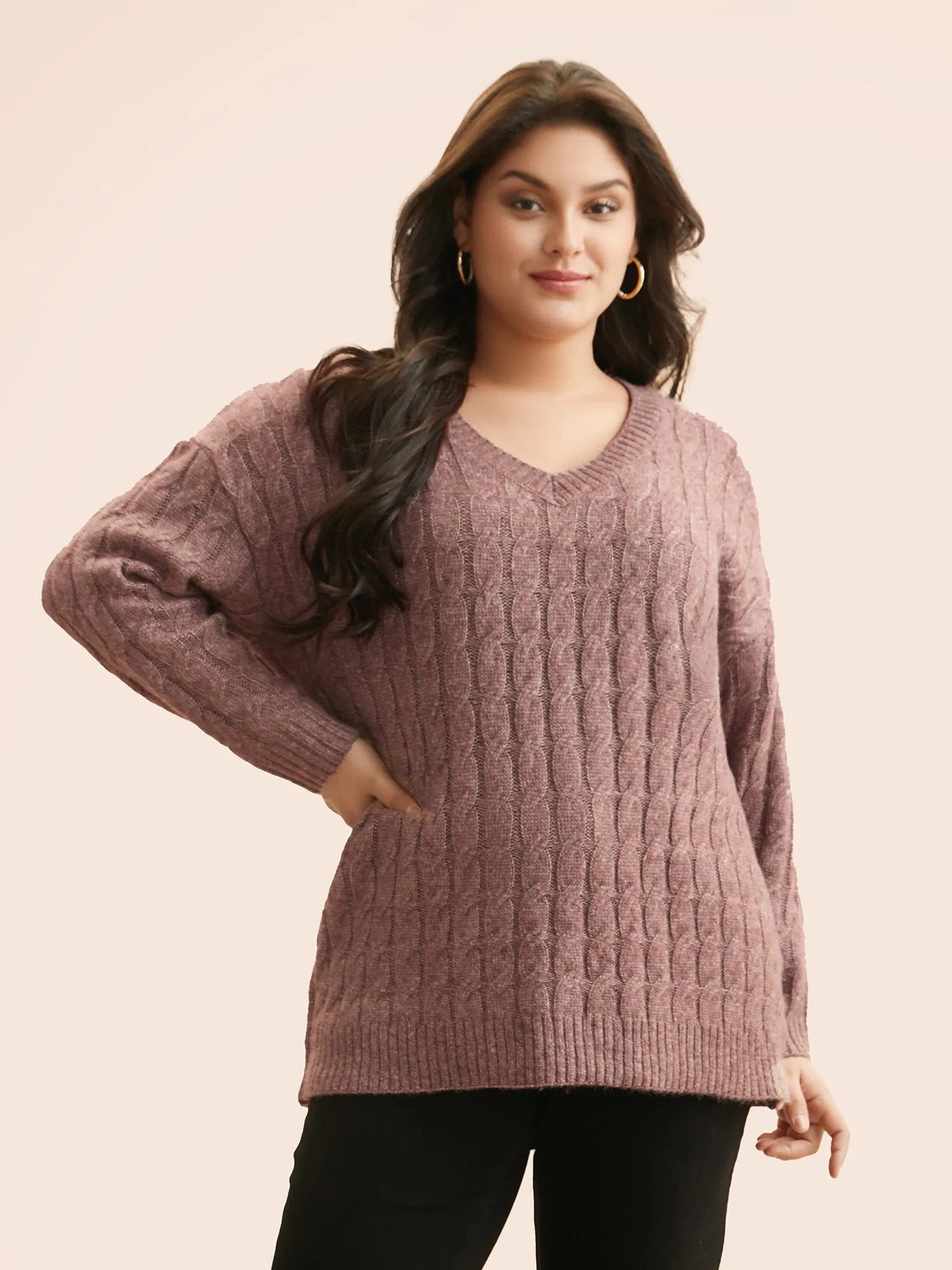 Heather Texture Cable Knit Pullover sold by Bloomchic