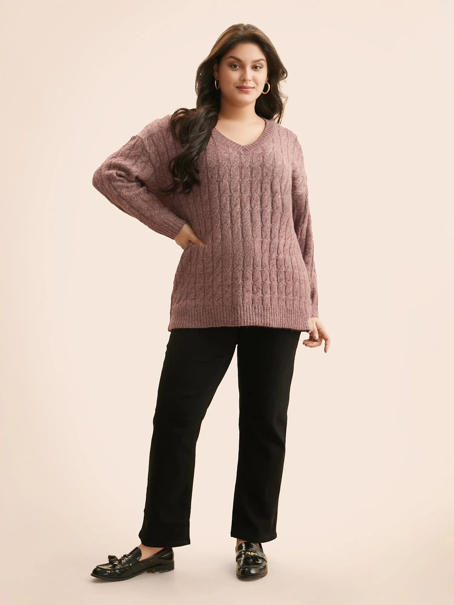 Heather Texture Cable Knit Pullover sold by Bloomchic product image thumbnail 3