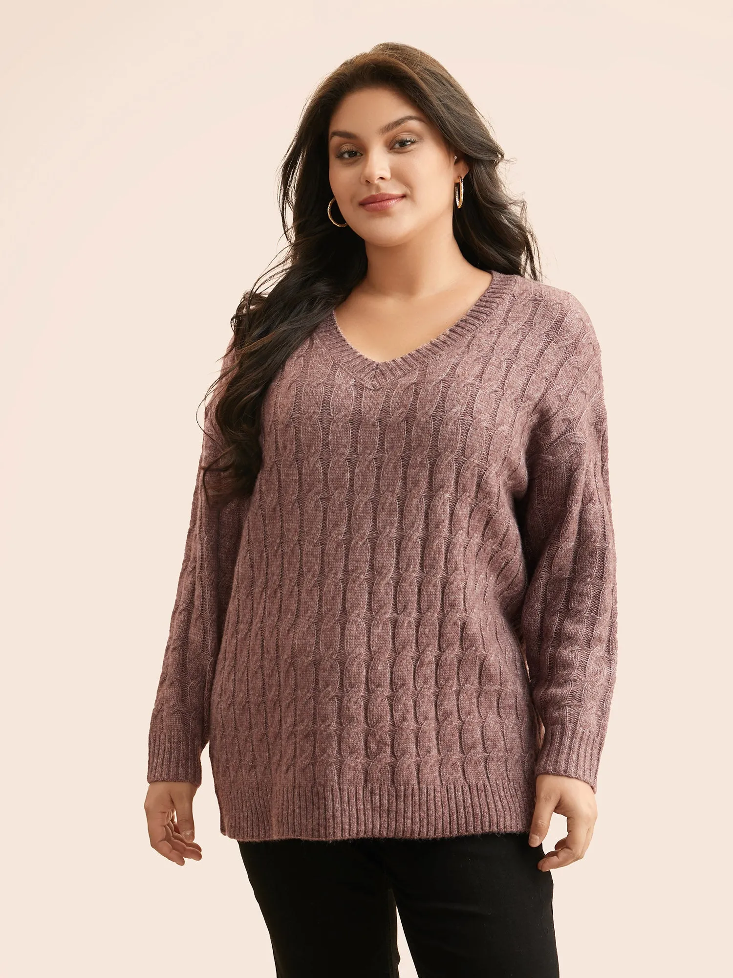 Heather Texture Cable Knit Pullover sold by Bloomchic product image thumbnail 5