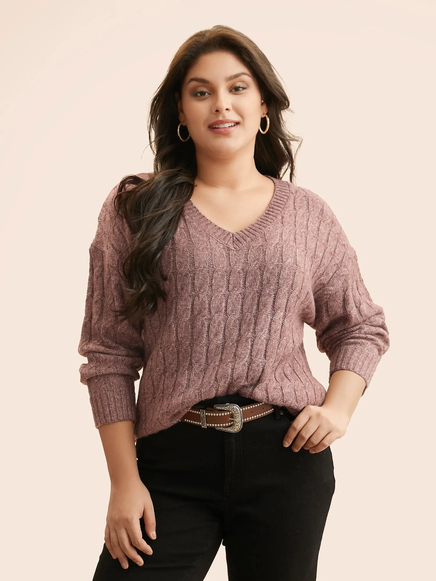 Heather Texture Cable Knit Pullover sold by Bloomchic product image thumbnail 4