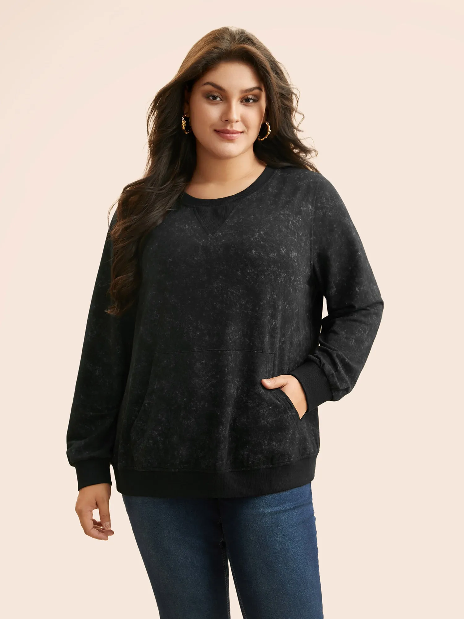 Round Neck Vintage Patch Pocket Sweatshirt sold by Bloomchic