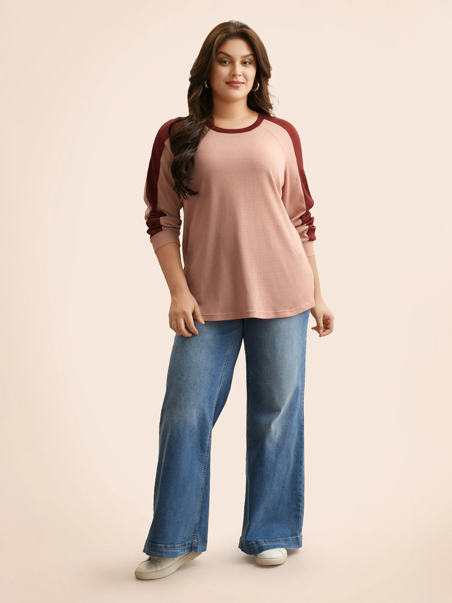 Waffle Knit Contrast Patchwork T-shirt sold by Bloomchic product image thumbnail 4