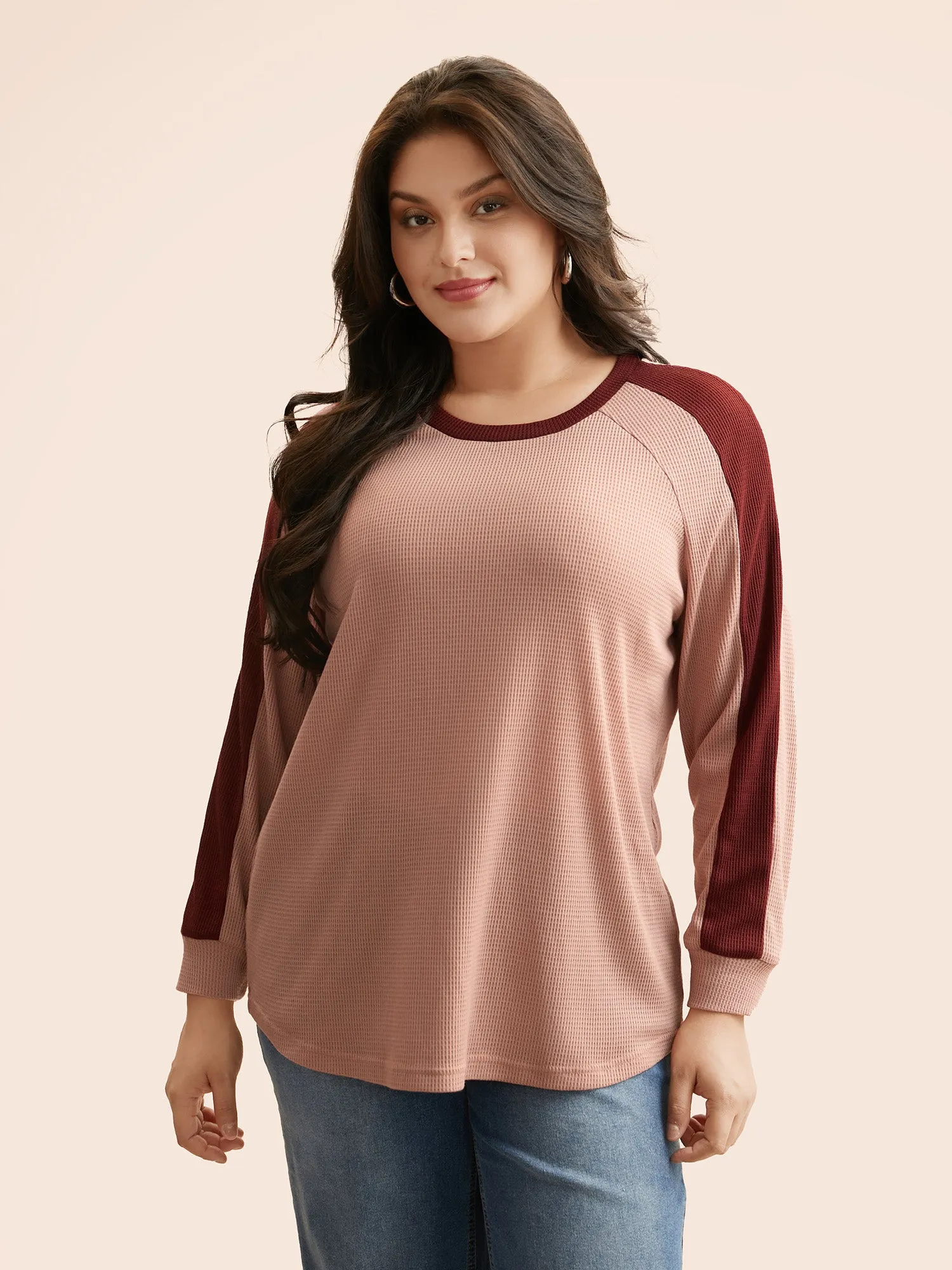 Waffle Knit Contrast Patchwork T-shirt sold by Bloomchic product image thumbnail 2