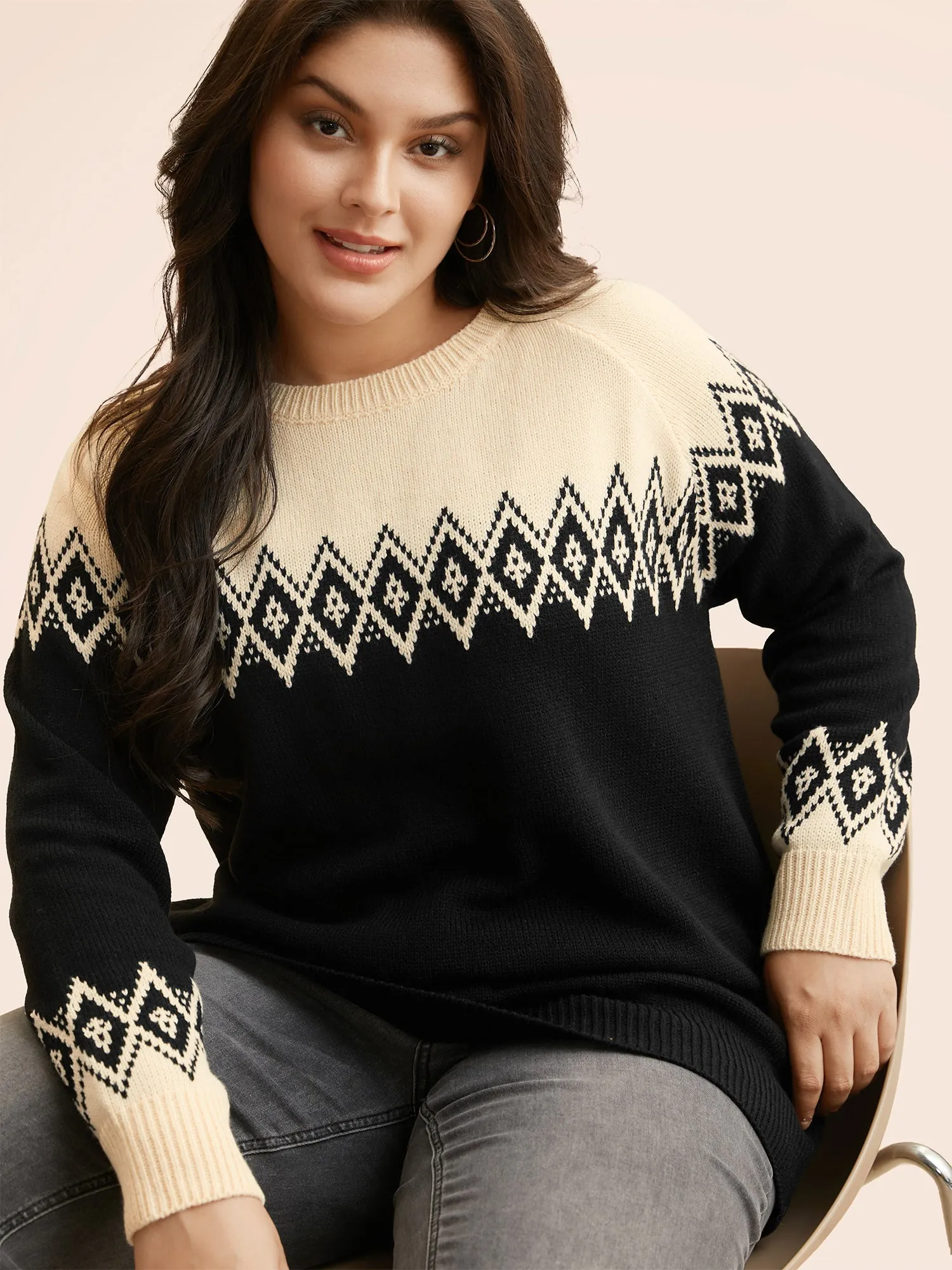 Bandana Geometric Raglan Sleeve Pullover sold by Bloomchic