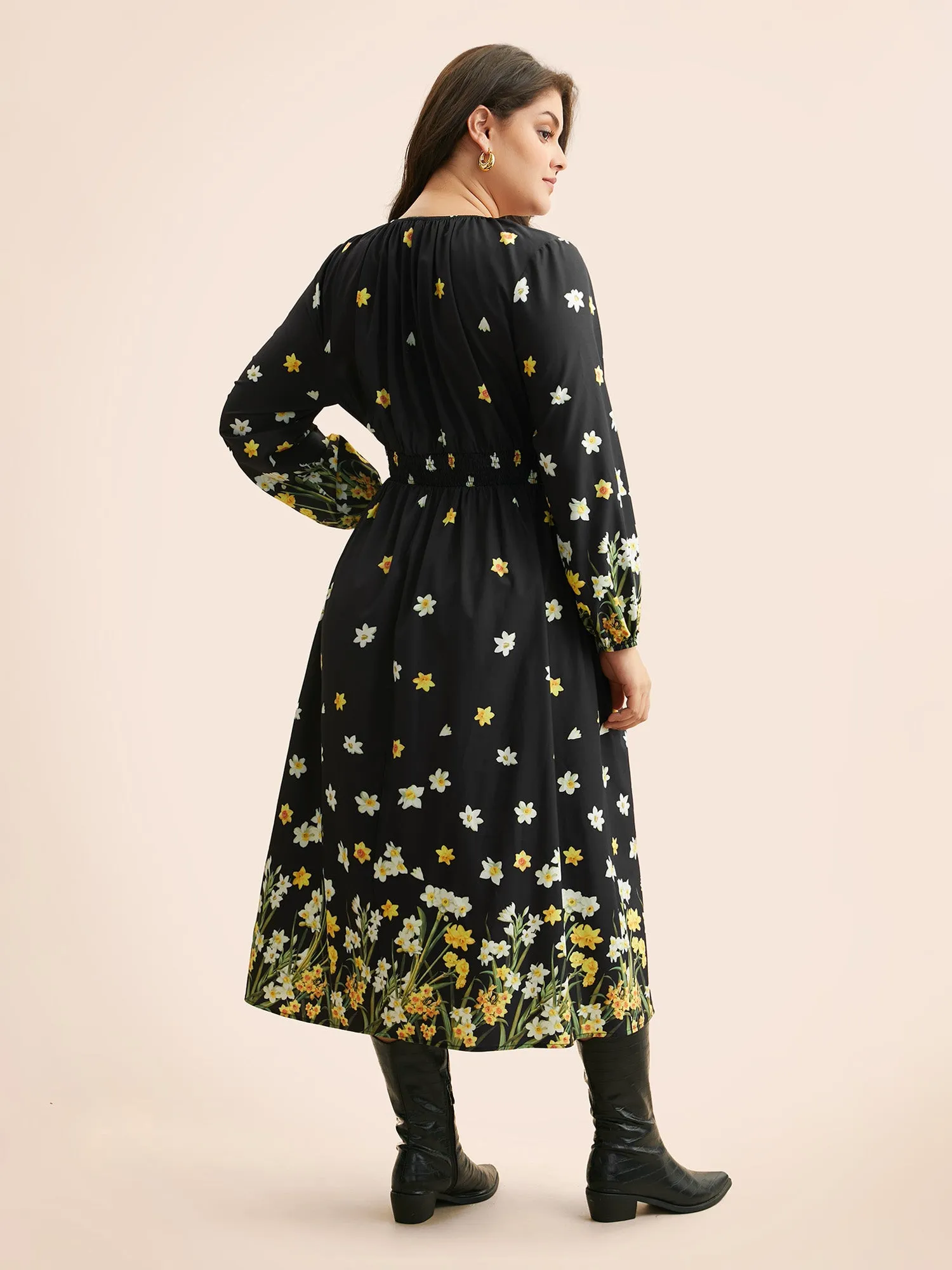 Boho Print Shirred Gathered Maxi Dress sold by Bloomchic product image thumbnail 3