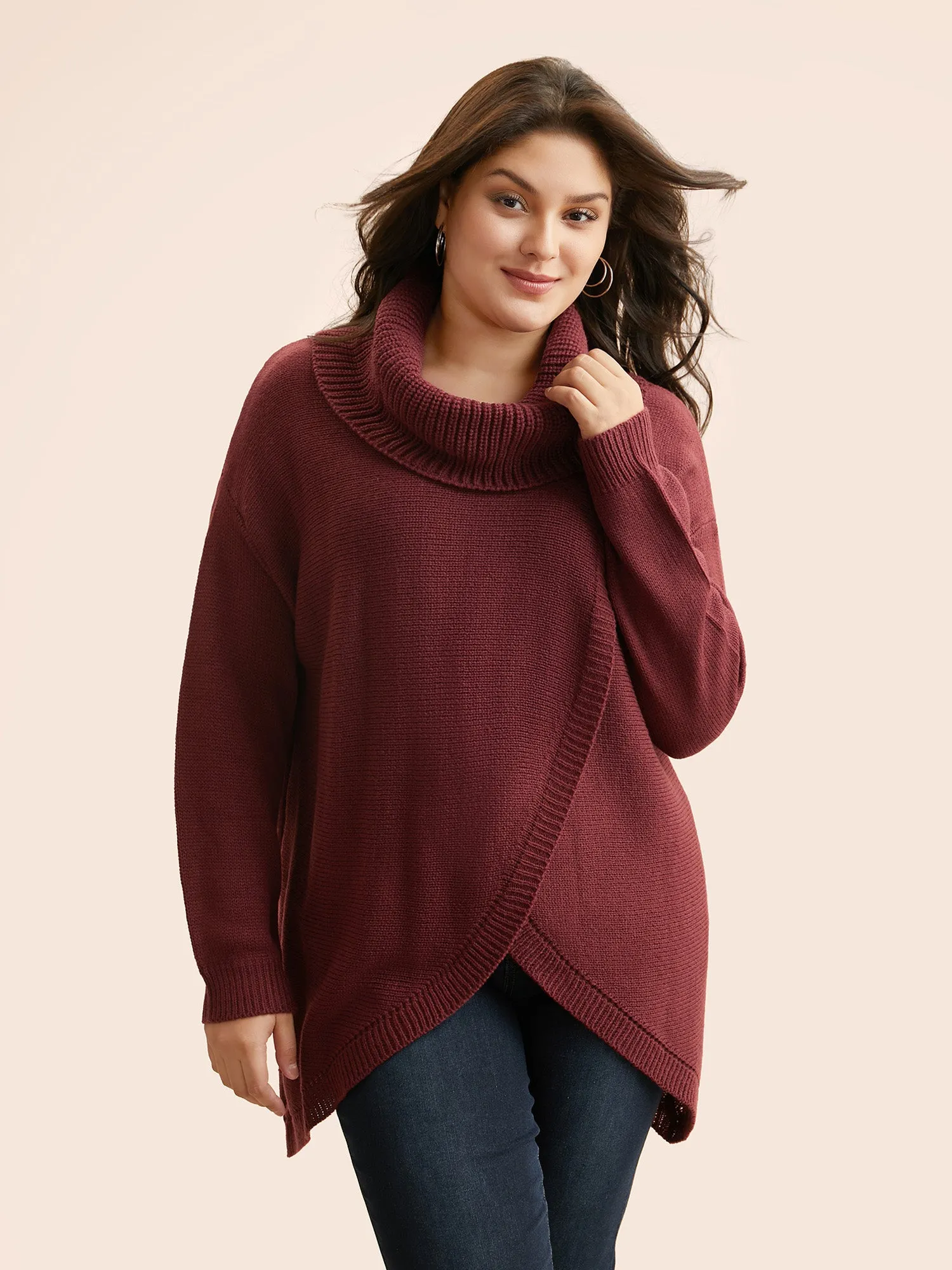 Texture Turtleneck Slit Front Pullover sold by Bloomchic