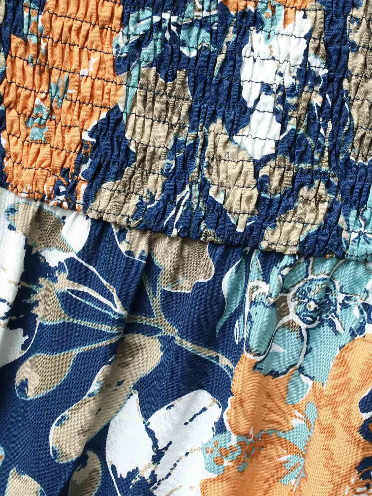 Square Neck Floral Shirred Midi Dress sold by Bloomchic product image thumbnail 5