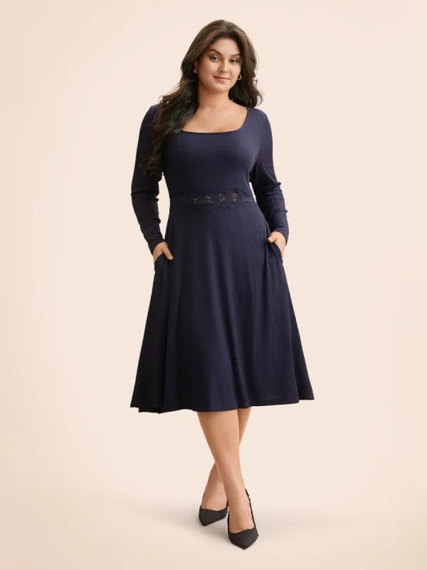 Square Neck Lace Patchwork Pocket Dress sold by Bloomchic