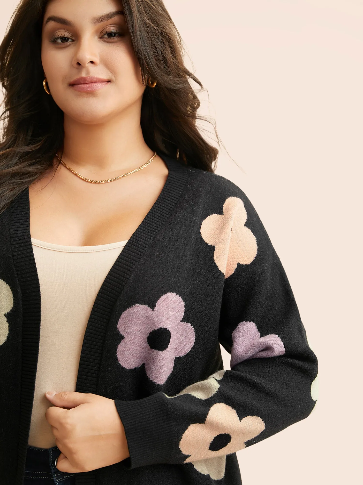 Contrast Floral Drop Shoulder Cardigan sold by Bloomchic product image thumbnail 4