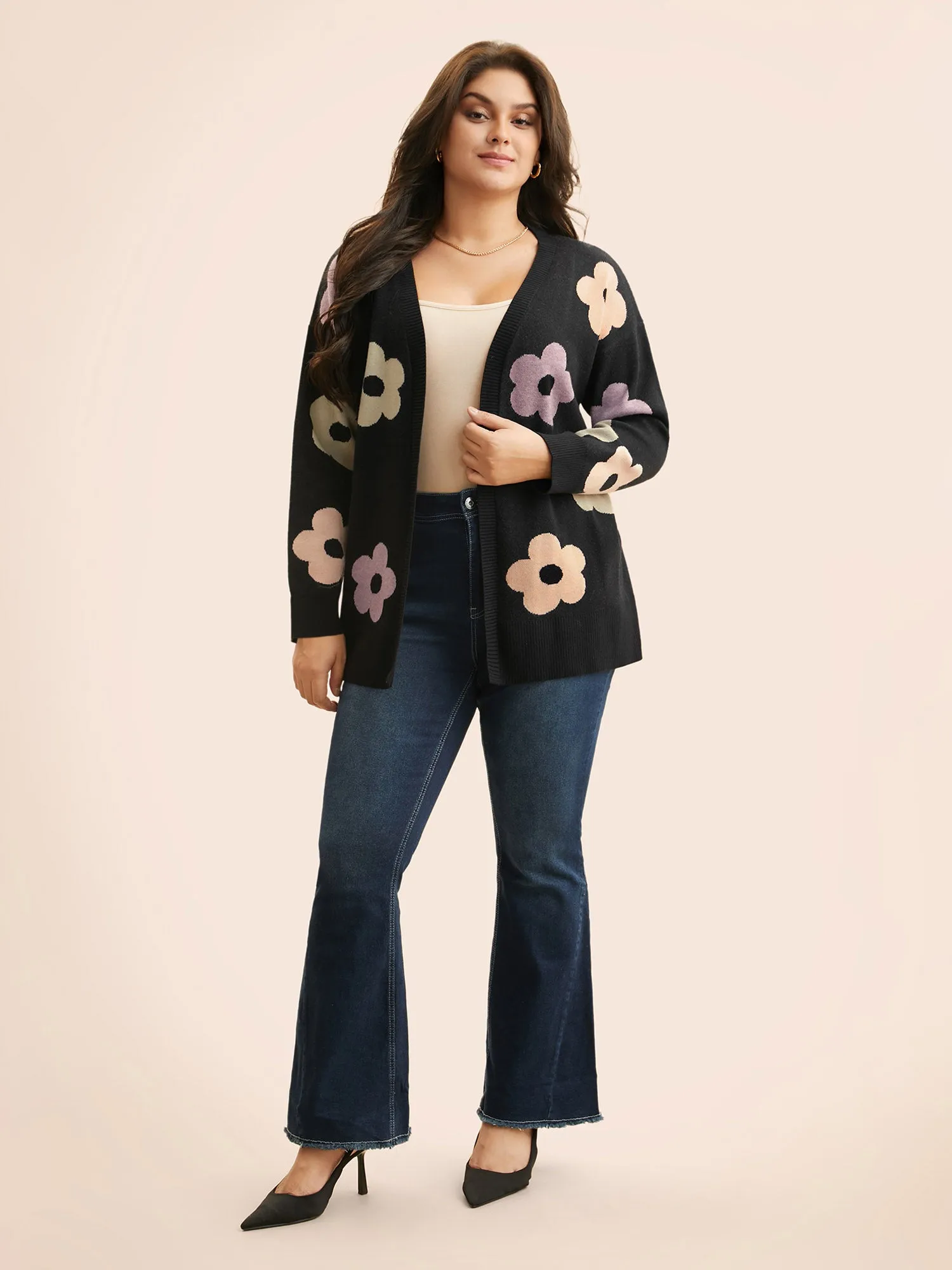 Contrast Floral Drop Shoulder Cardigan sold by Bloomchic product image thumbnail 3