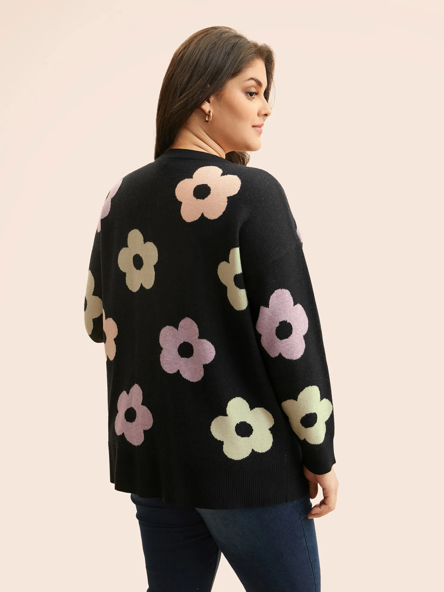 Contrast Floral Drop Shoulder Cardigan sold by Bloomchic product image thumbnail 2