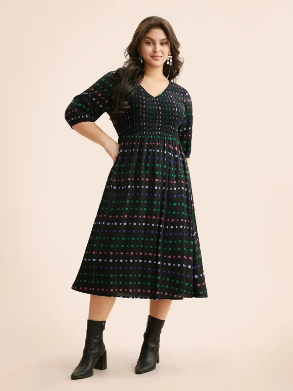 Polka Dot Shirred Lantern Sleeve Dress made by Bloomchic