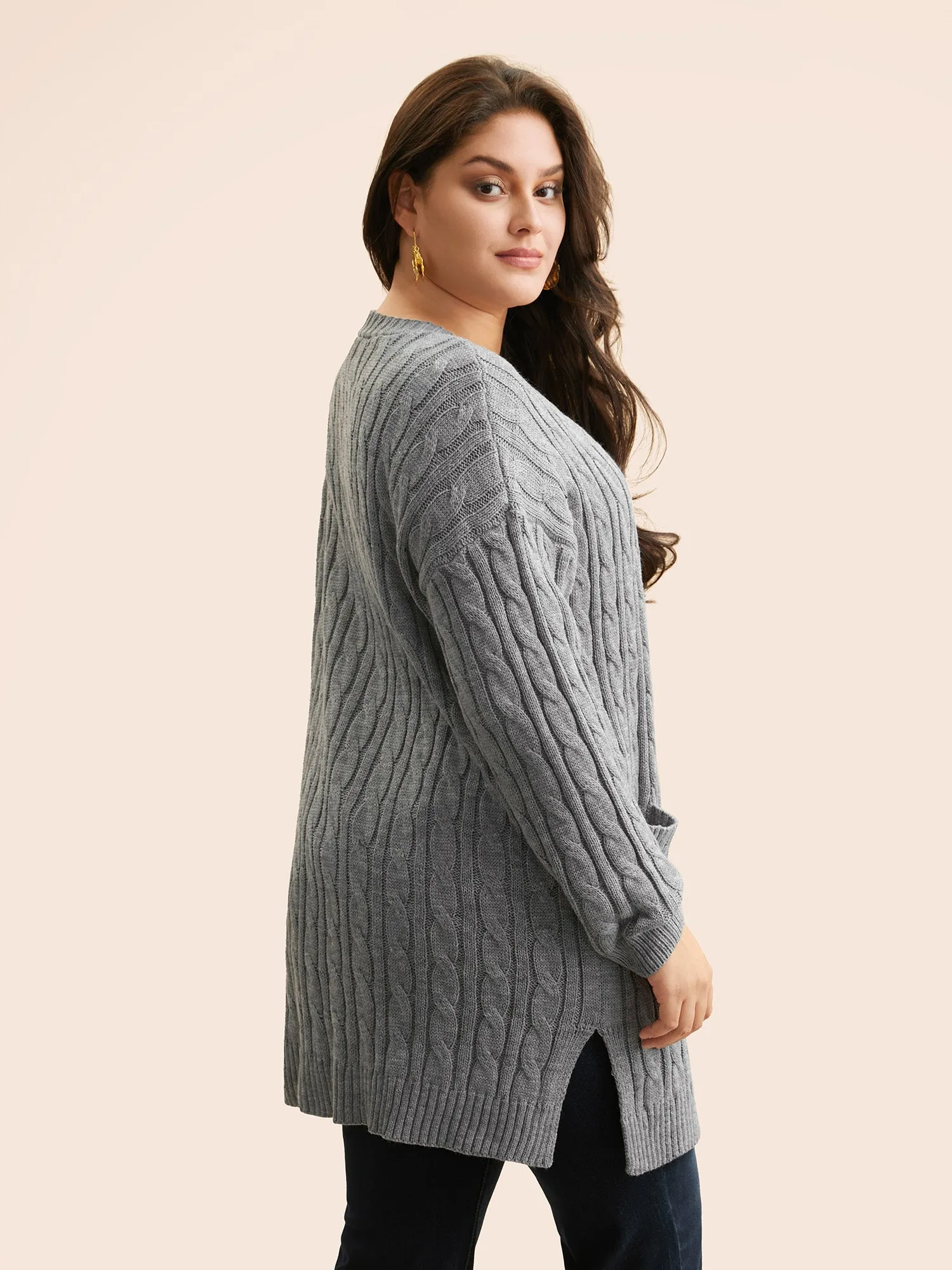Cable Knit Drop Shoulder Sleeve Cardigan sold by Bloomchic product image thumbnail 2