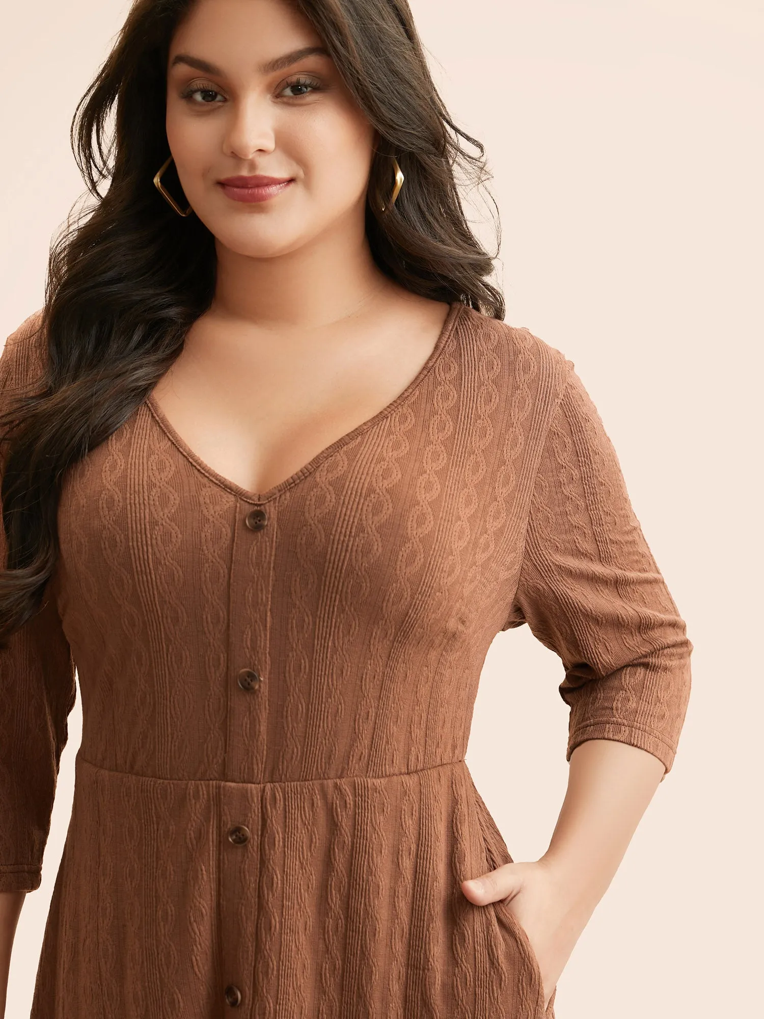 Plain Textured Button Detail Midi Dress sold by Bloomchic product image thumbnail 4