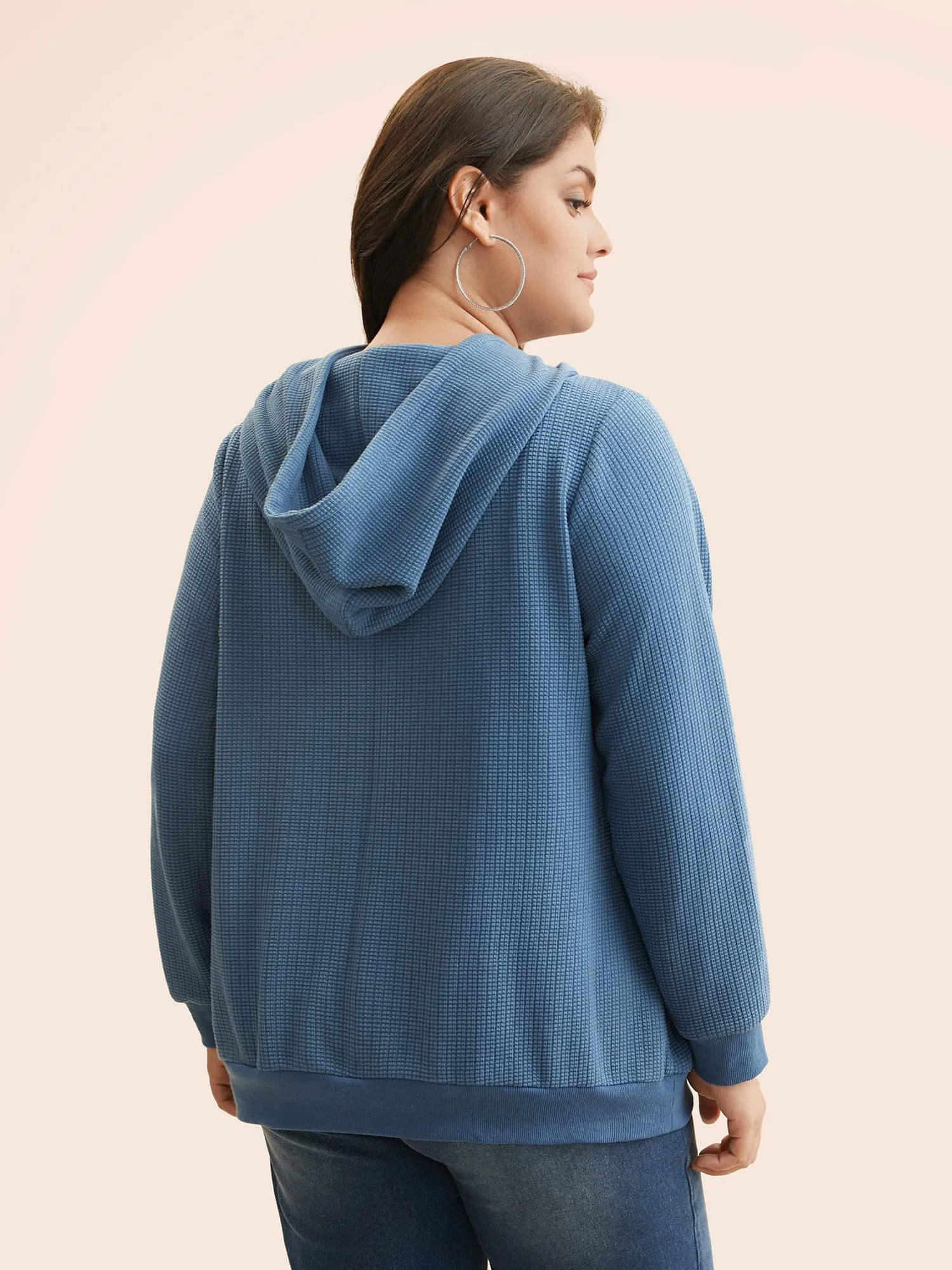 Plain Textured Hooded Drawstring Sweatshirt sold by Bloomchic product image thumbnail 2