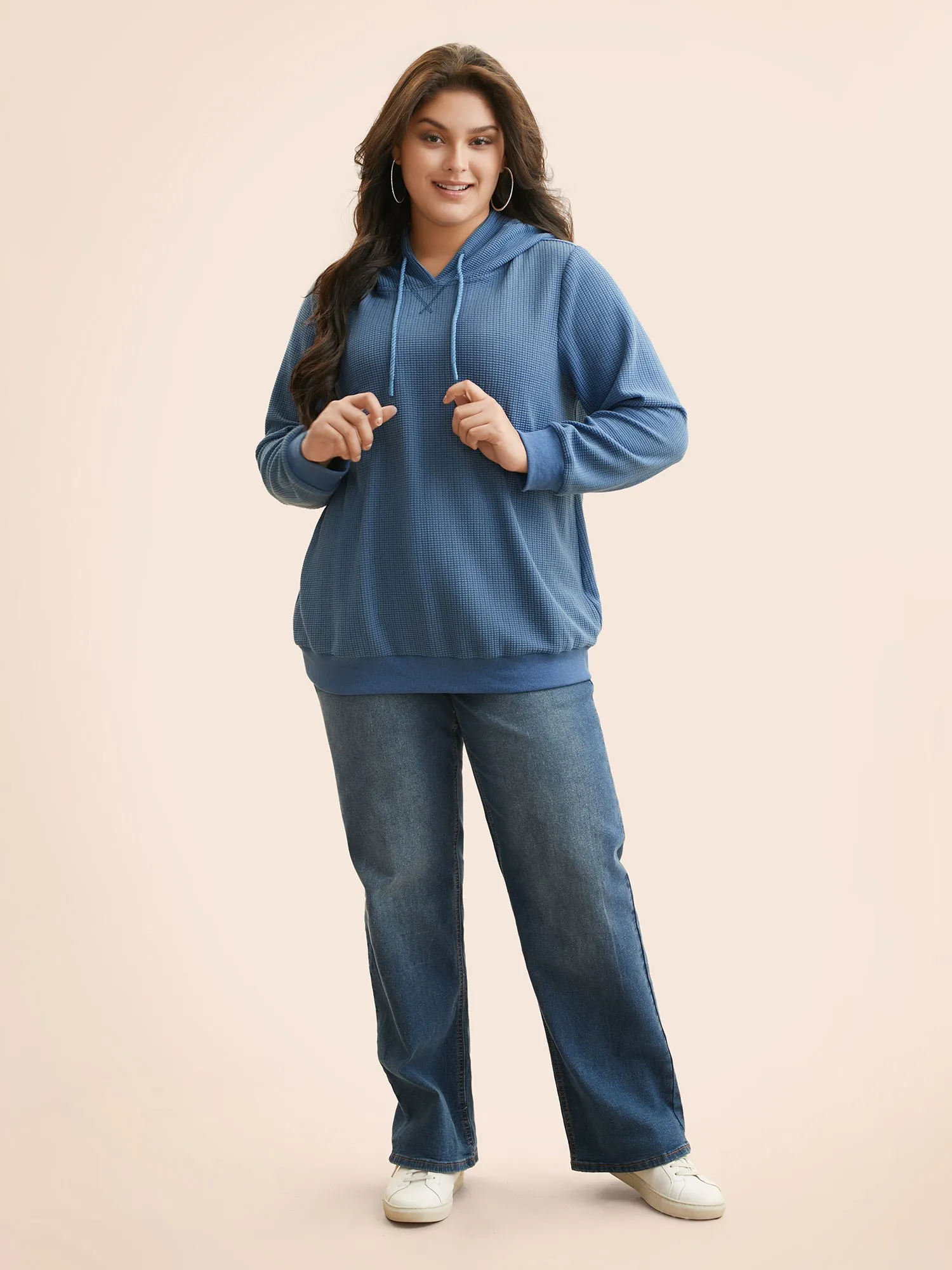 Plain Textured Hooded Drawstring Sweatshirt sold by Bloomchic product image thumbnail 3