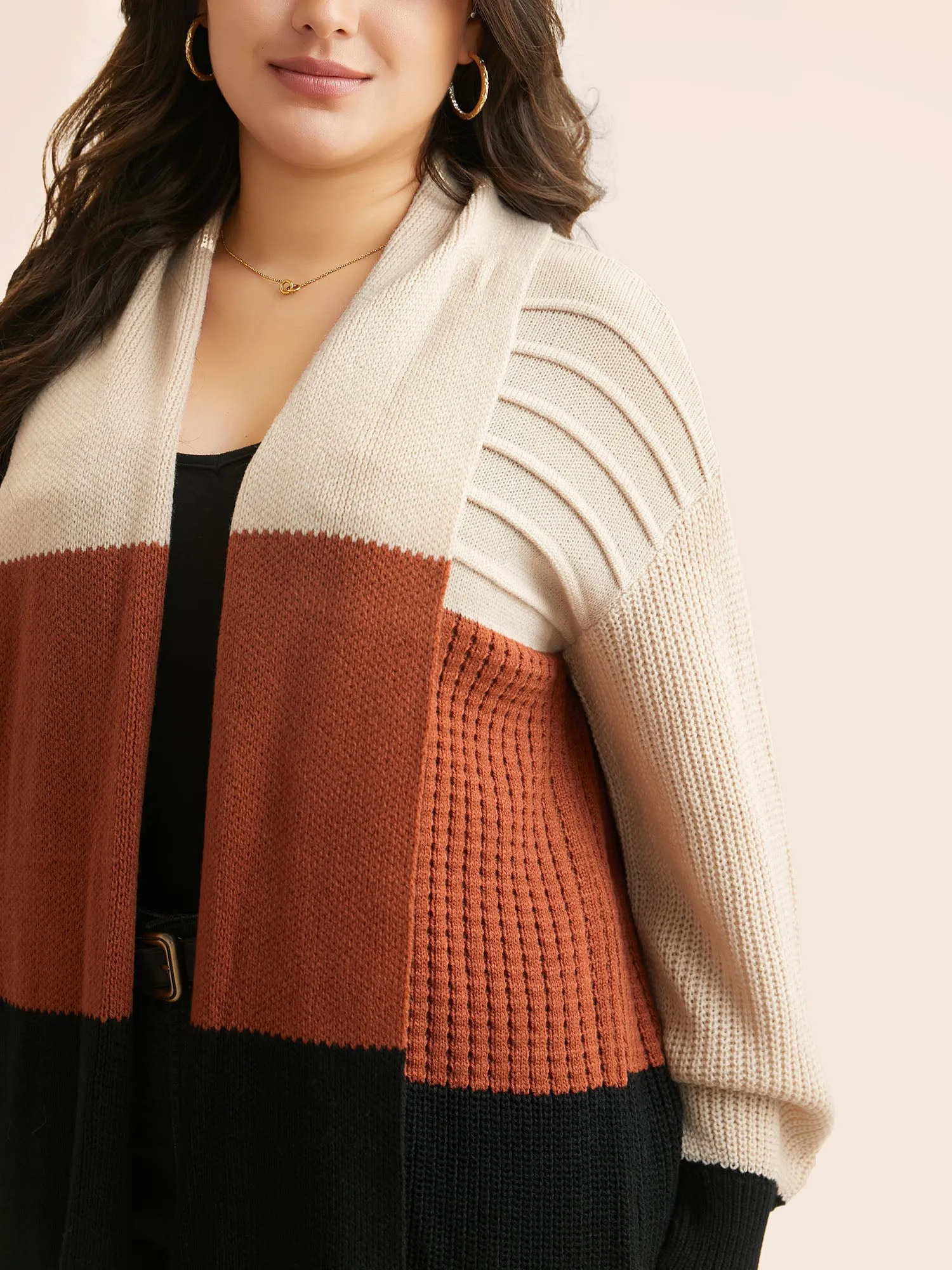 Colorblock Contrast Lapel Collar Texture Cardigan sold by Bloomchic product image thumbnail 4