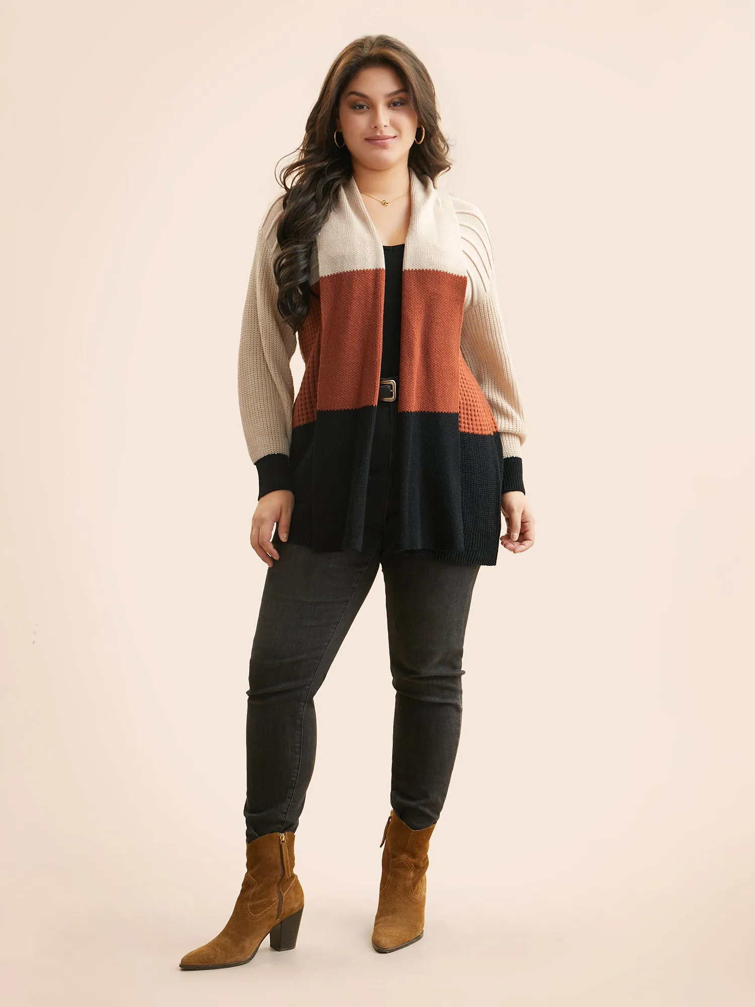 Colorblock Contrast Lapel Collar Texture Cardigan sold by Bloomchic product image thumbnail 3