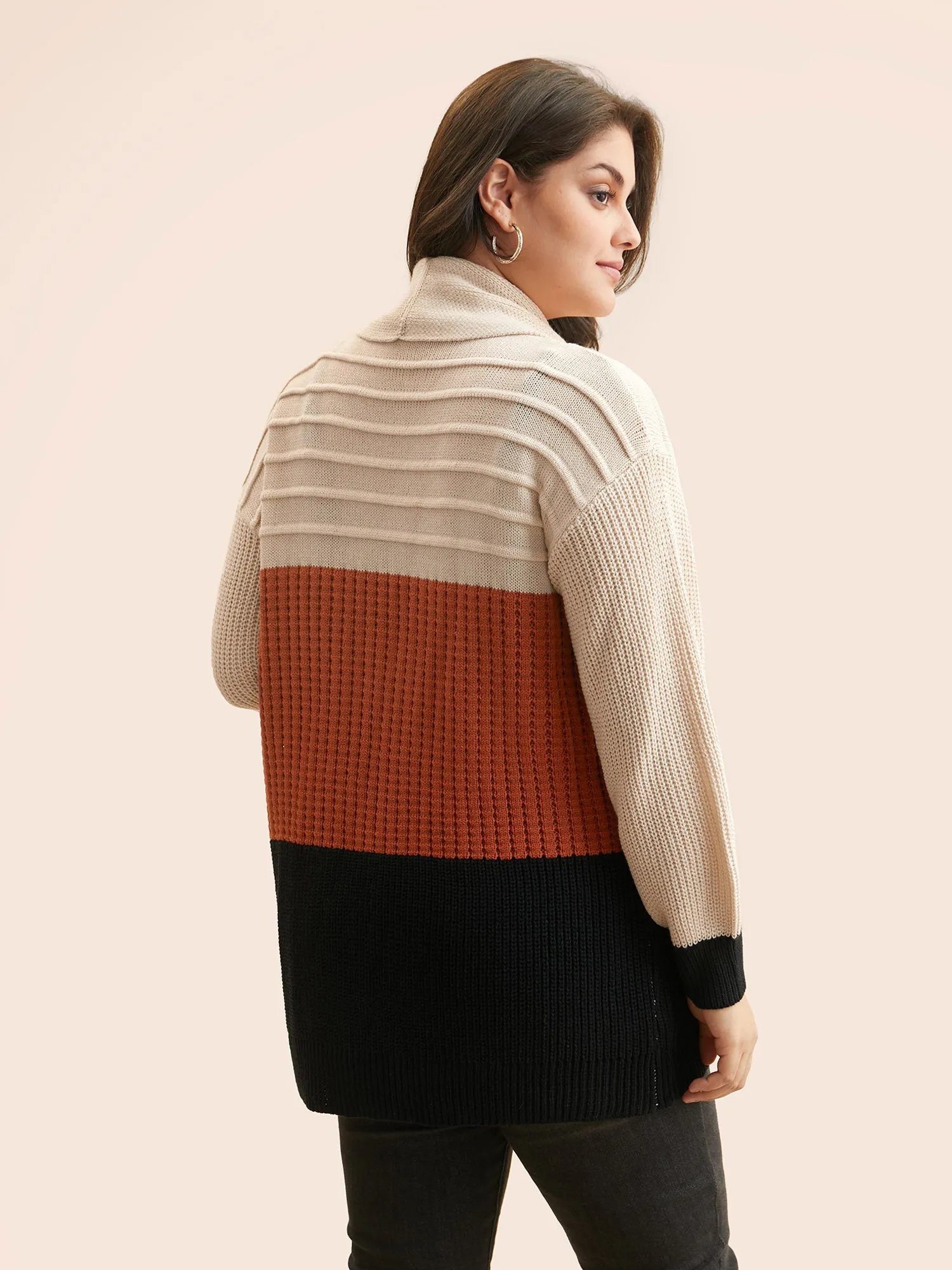 Colorblock Contrast Lapel Collar Texture Cardigan sold by Bloomchic product image thumbnail 2