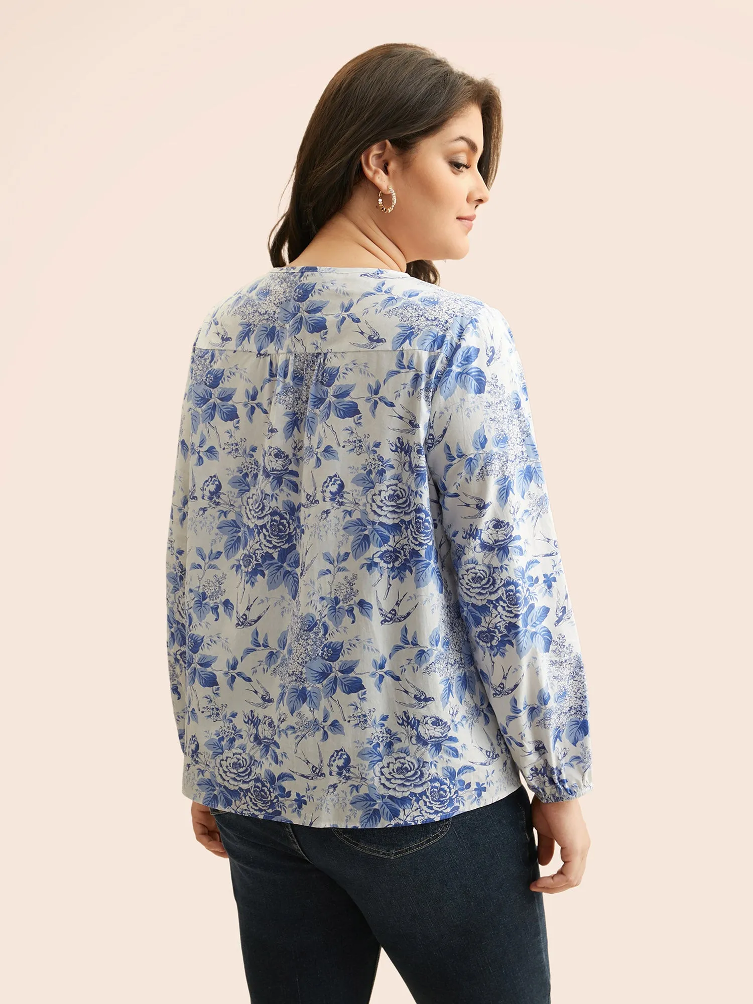 Cotton Floral Pleated Lantern Sleeve Blouse sold by Bloomchic product image thumbnail 4