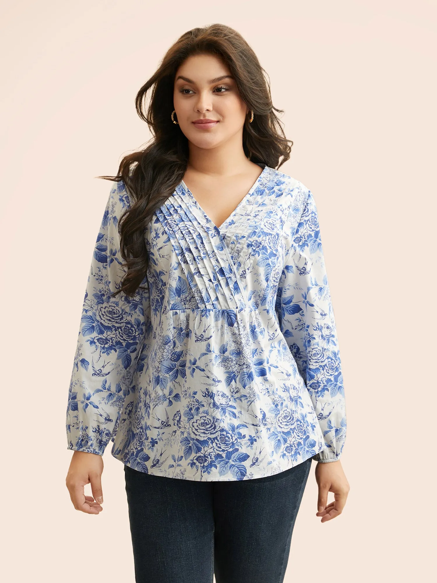 Cotton Floral Pleated Lantern Sleeve Blouse sold by Bloomchic