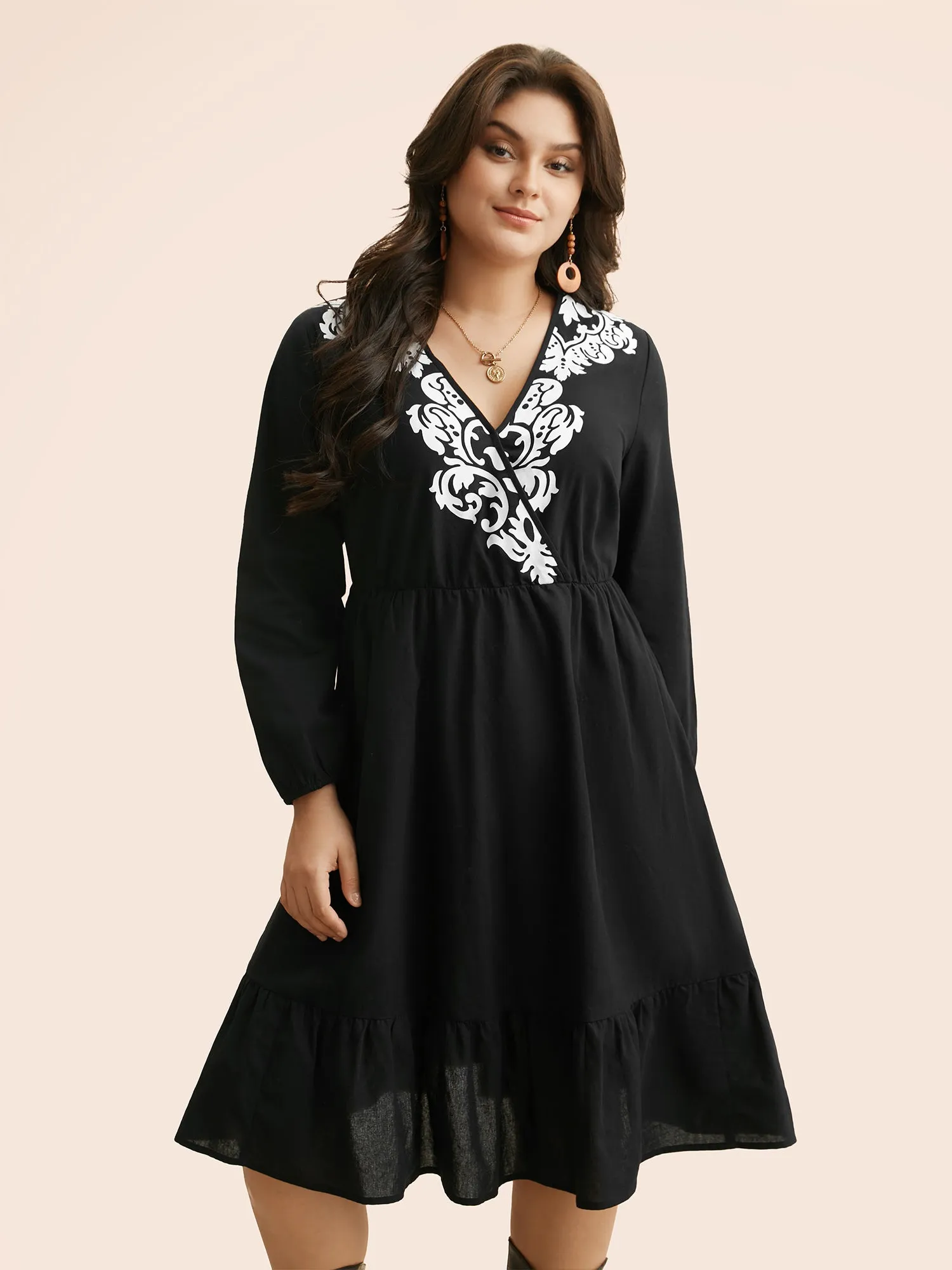 Boho Print Overlap Collar Midi Dress sold by Bloomchic product image thumbnail 2