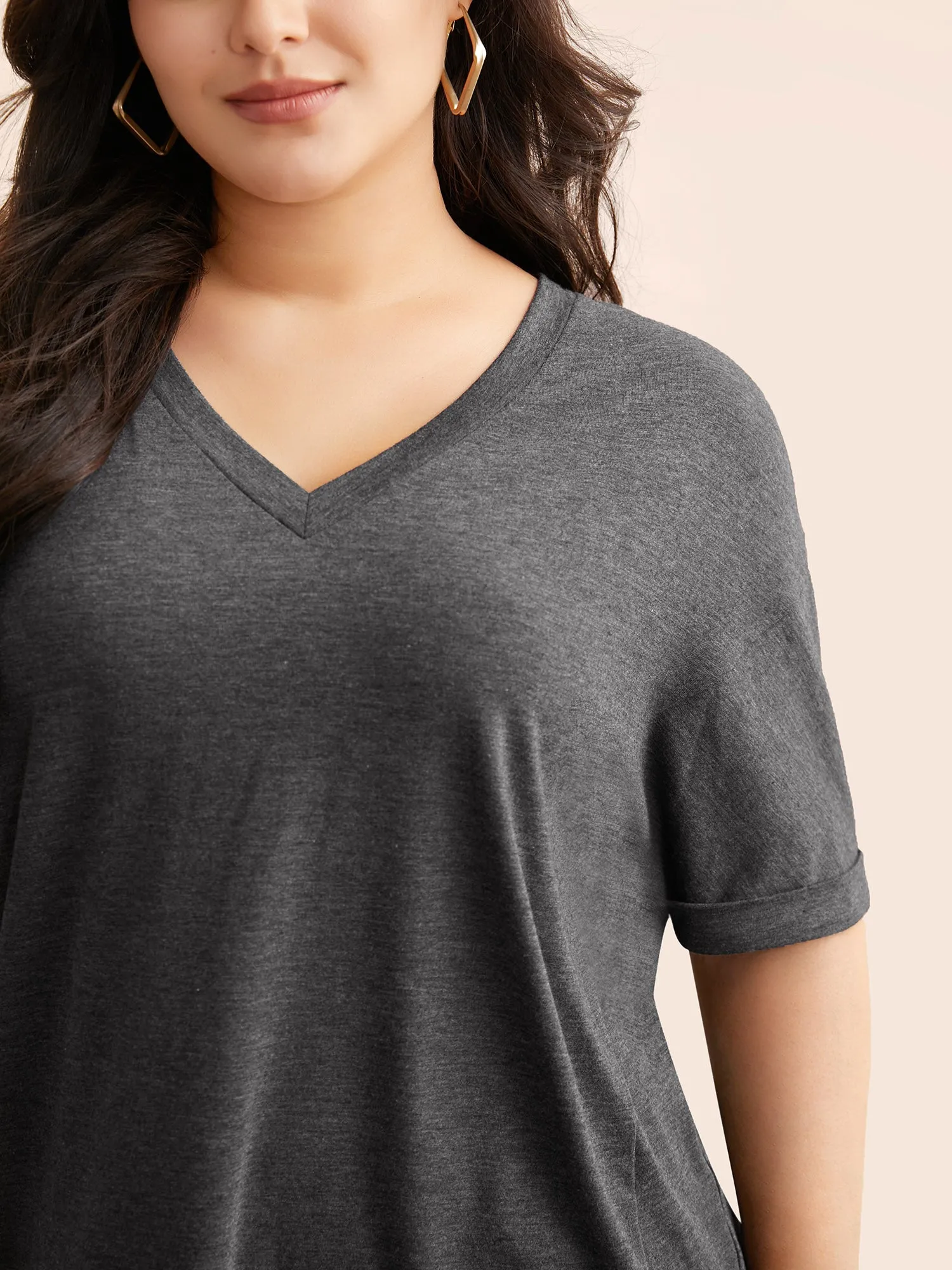 V Neck Heather Dolman Sleeve T-shirt sold by Bloomchic product image thumbnail 4