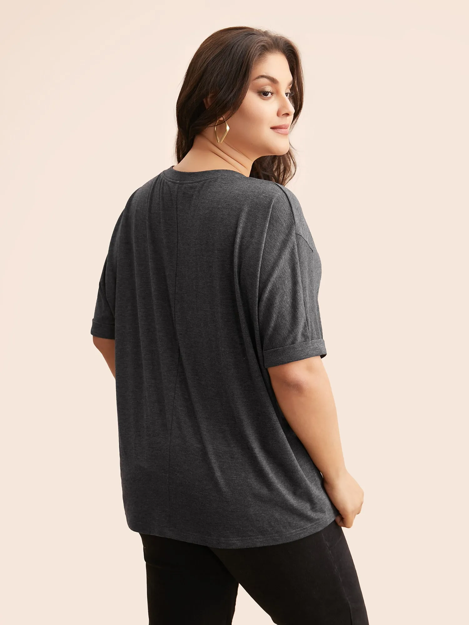 V Neck Heather Dolman Sleeve T-shirt sold by Bloomchic product image thumbnail 2