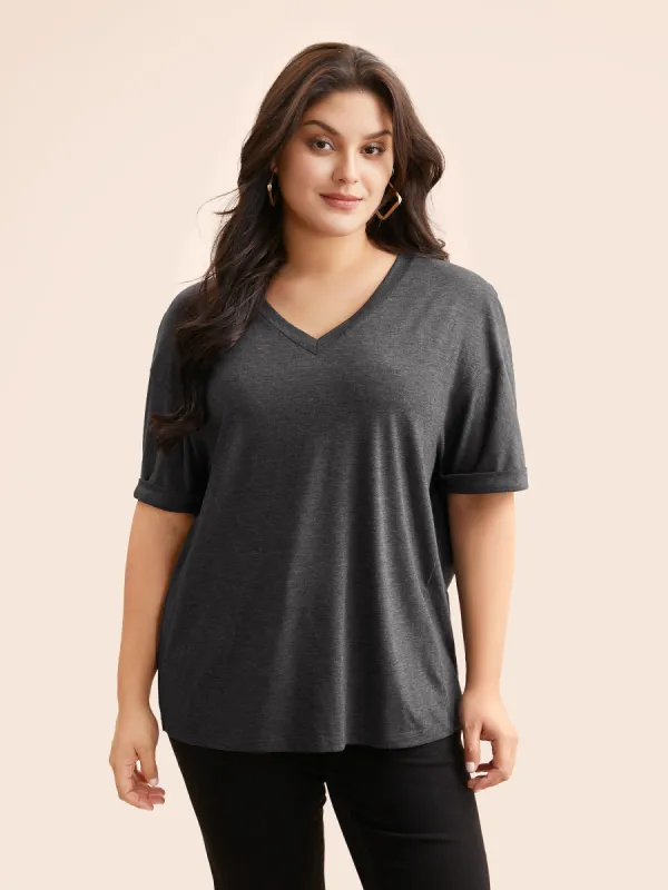 V Neck Heather Dolman Sleeve T-shirt sold by Bloomchic