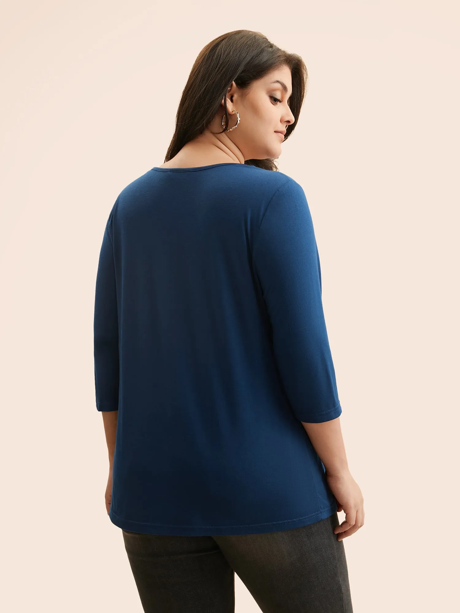 V Neck Embroidered Patchwork Gathered T-shirt sold by Bloomchic product image thumbnail 3