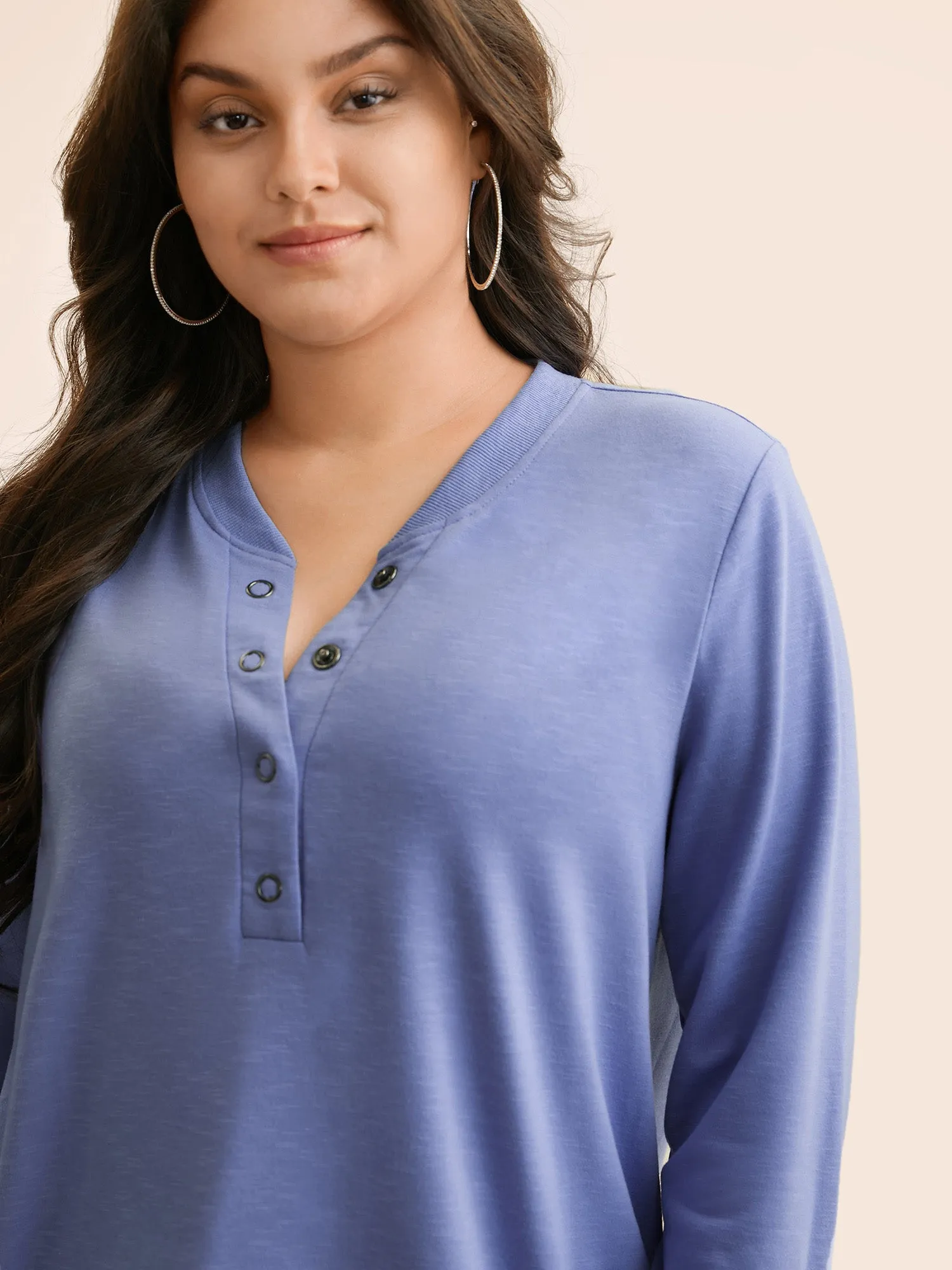 Plain Notched Collar Button Up Sweatshirt sold by Bloomchic product image thumbnail 2