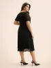 Crew Neck Lace Panel Midi Dress sold by Bloomchic