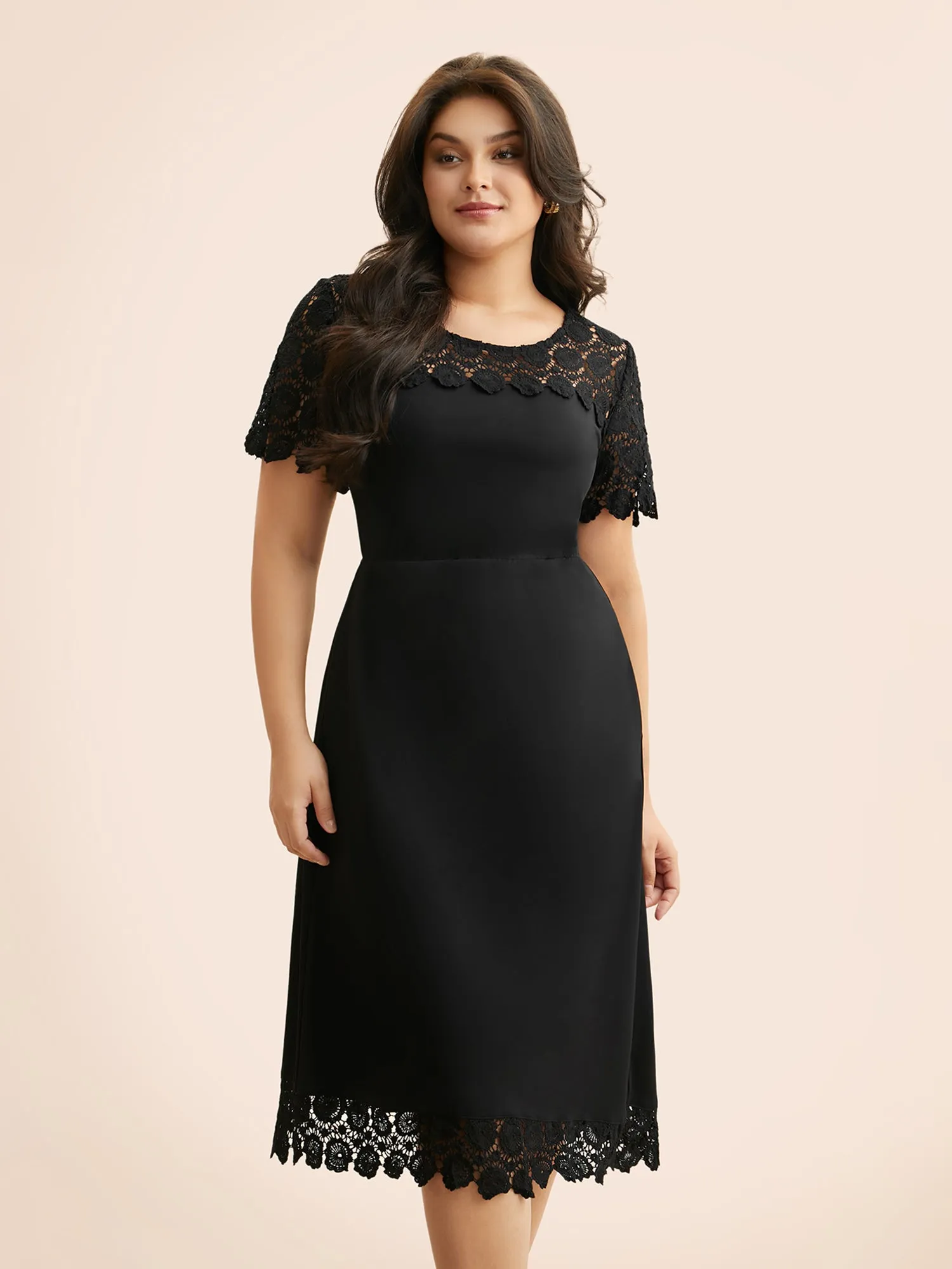 Crew Neck Lace Panel Midi Dress sold by Bloomchic product image thumbnail 3